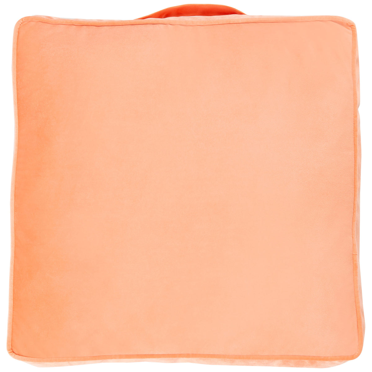 Plush peach floor pillow features a square silhouette, smooth surface, and neatly piped border || FLP1015A || front_studio