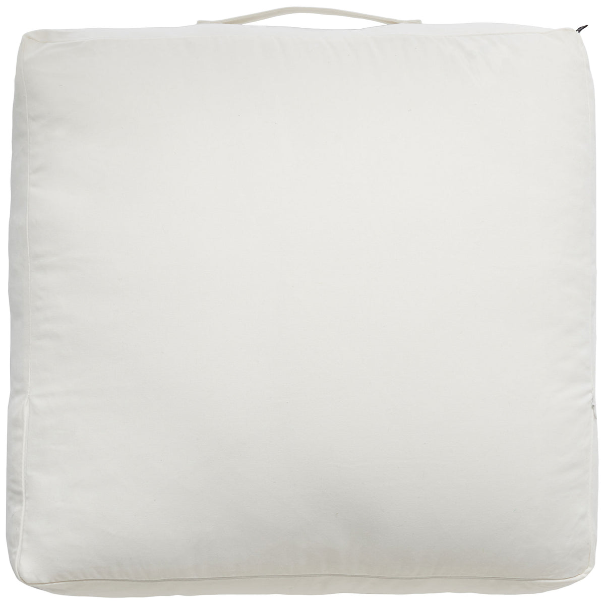 A smooth beige reverse and slim carry handle make this plush square floor pillow easy to move. || FLP1016A || back_studio