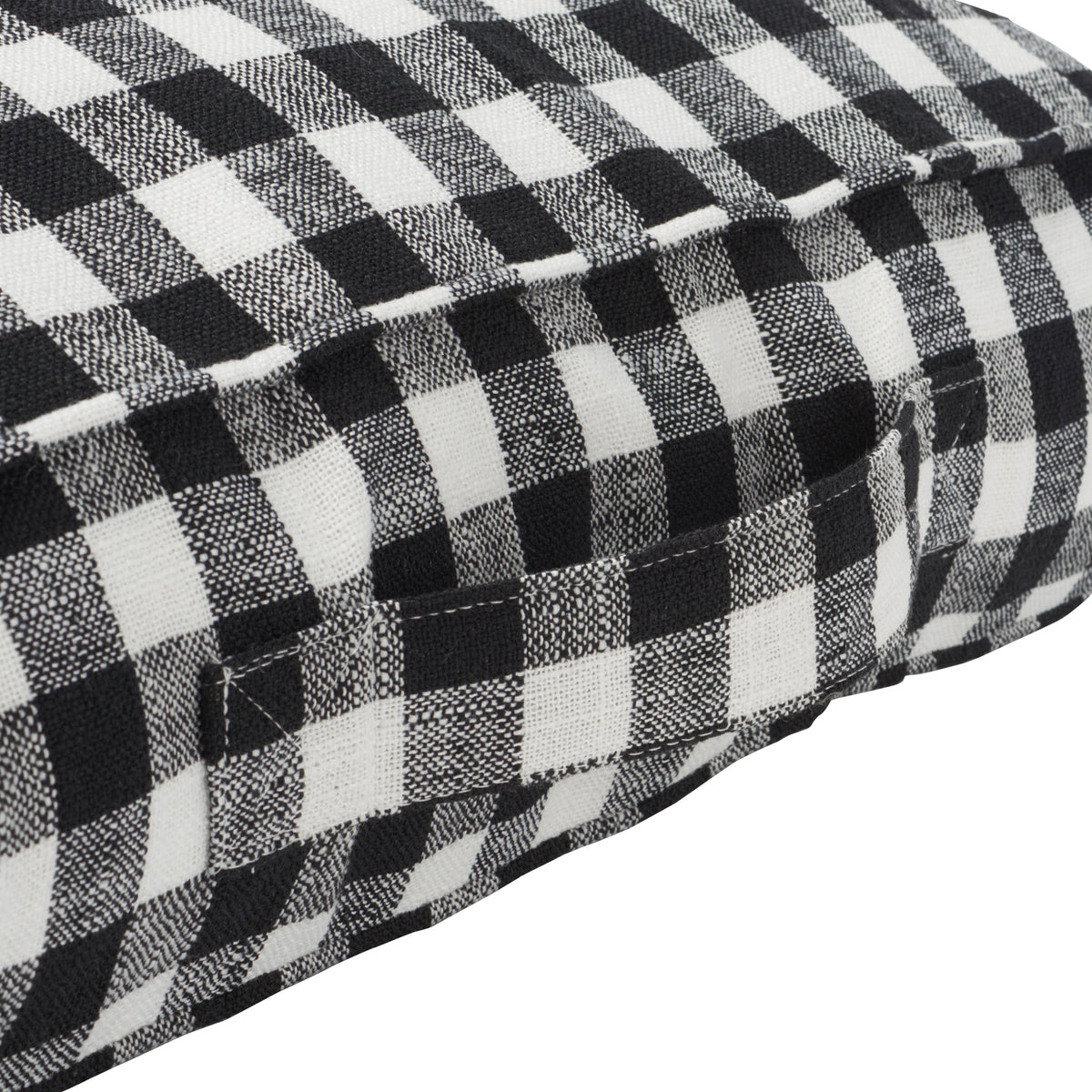 A stitched fabric handle adds a practical touch to the gingham floor pillow || FLP1019A || handle_studio