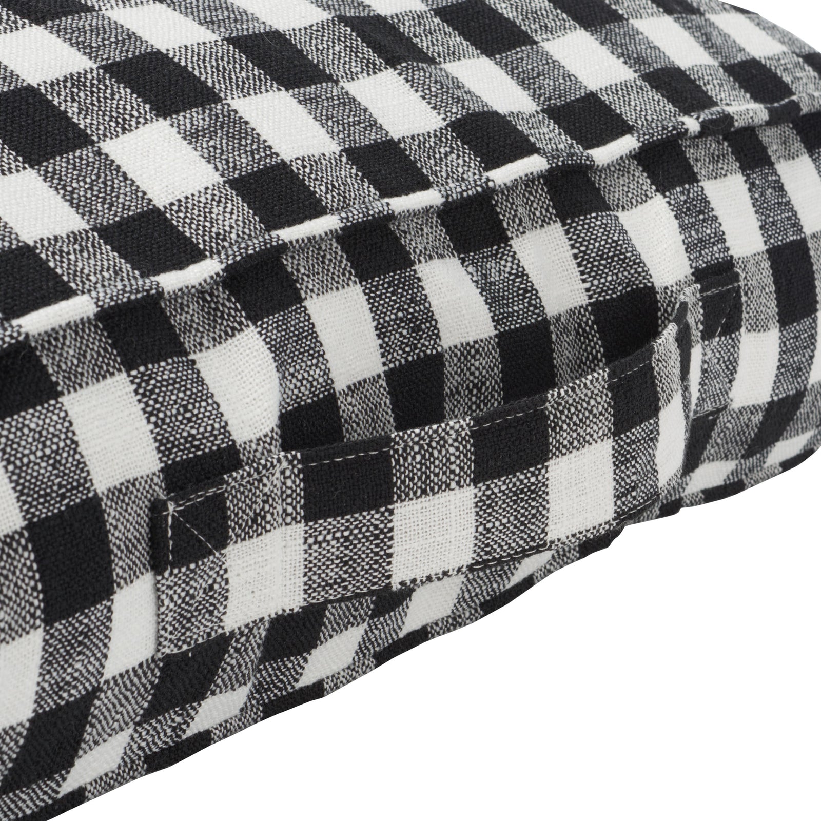 A stitched fabric handle adds a practical touch to the gingham floor pillow || FLP1019A || handle_studio