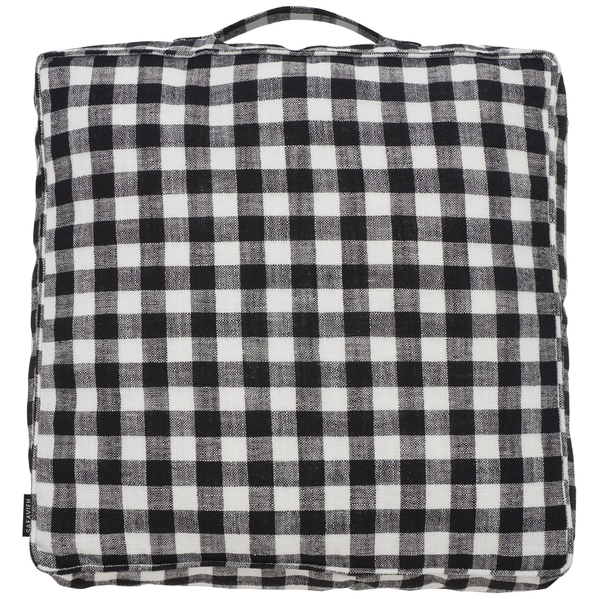 Classic black-and-white checks give this plush square floor pillow a bold, welcoming look || FLP1019A || front_studio