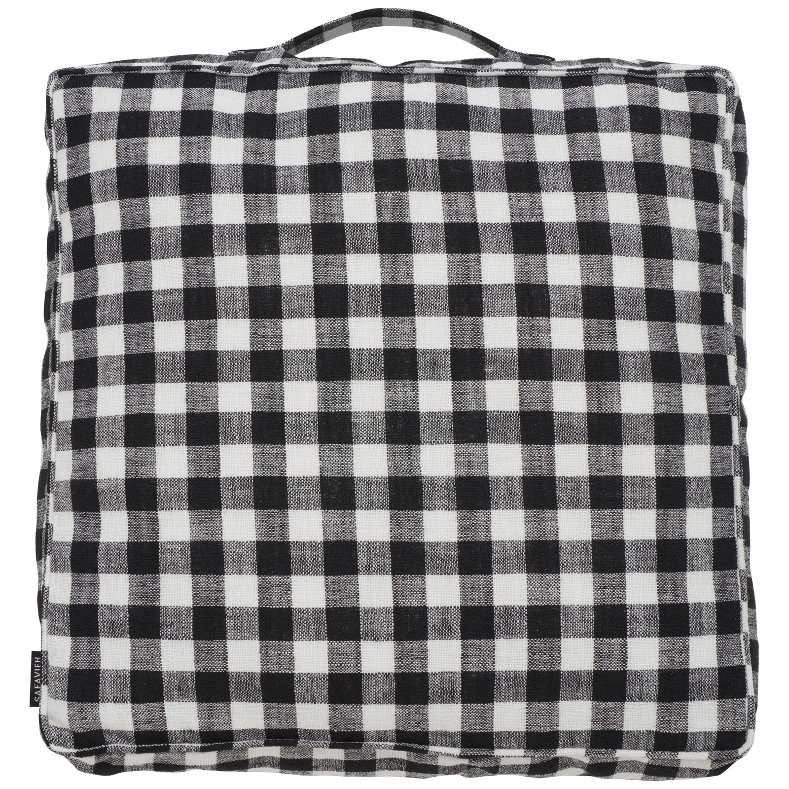 Classic black-and-white checks give this plush square floor pillow a bold, welcoming look || FLP1019A || front_studio