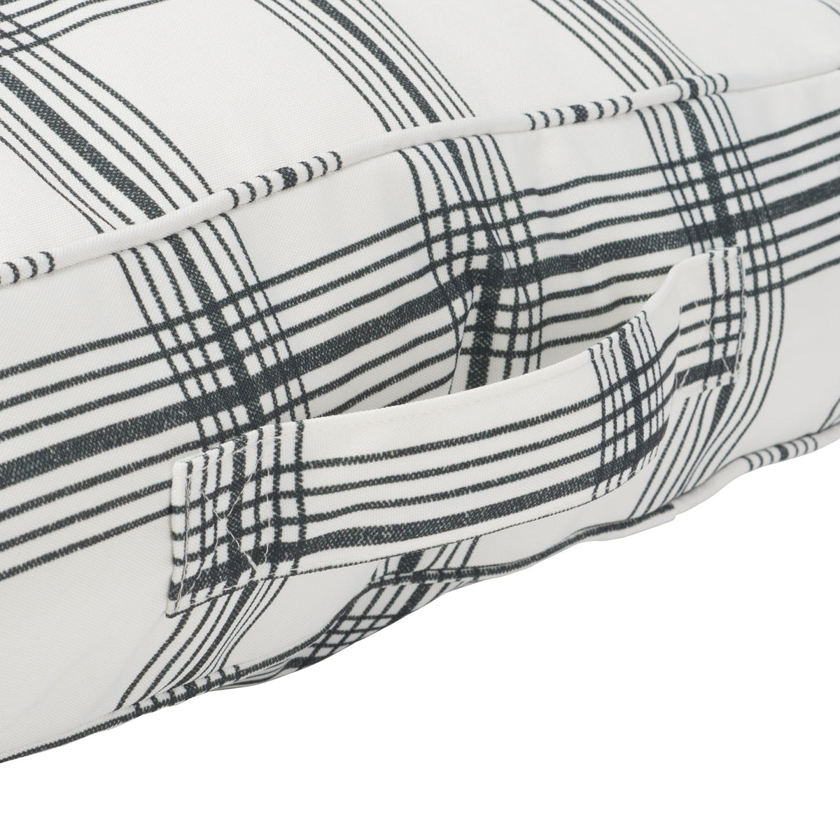 A sewn-in fabric handle makes this plaid floor pillow easy to pick up and move || FLP1020A || handle_studio