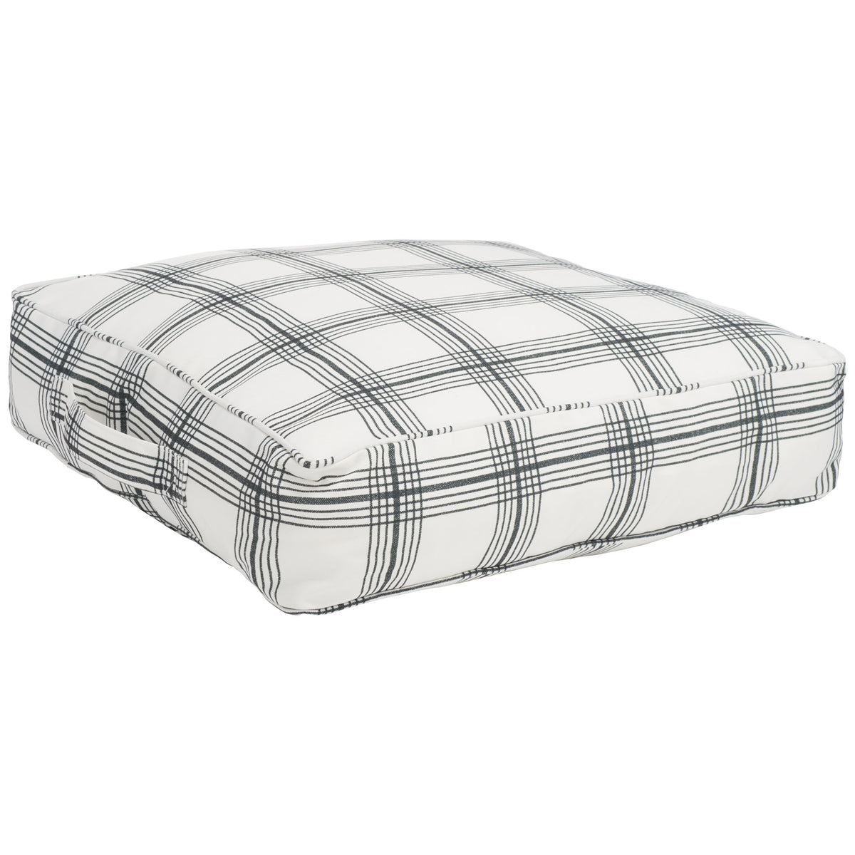 Plush padding and rounded corners give this crisp plaid floor pillow a cozy, relaxed feel || FLP1020A || front_angle_studio