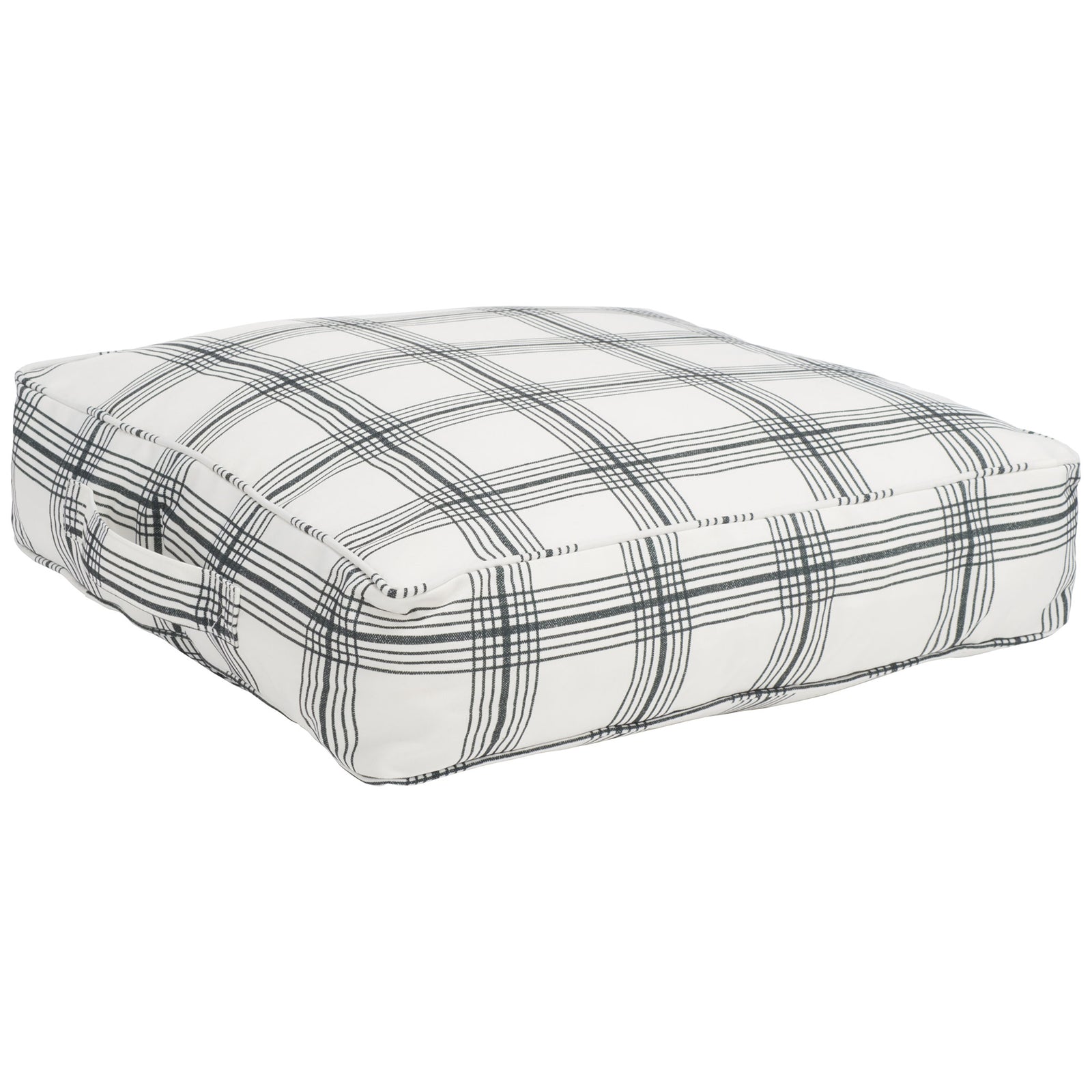 Plush padding and rounded corners give this crisp plaid floor pillow a cozy, relaxed feel || FLP1020A || front_angle_studio