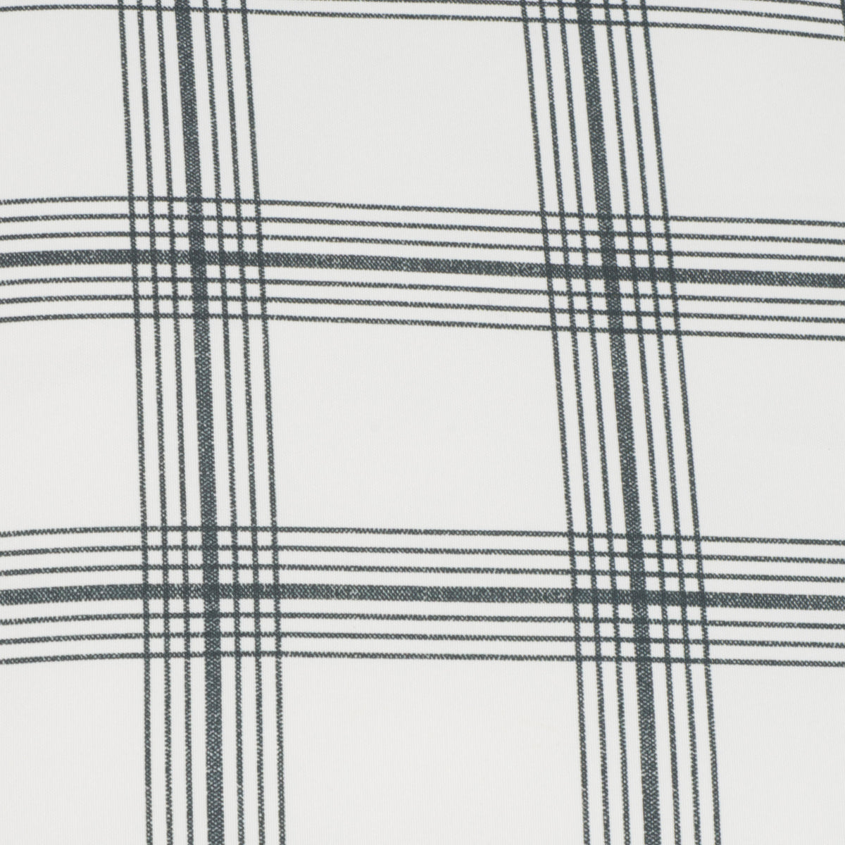 Thin charcoal stripes overlap on white woven fabric for a clean, classic plaid || FLP1020A || swatch_studio