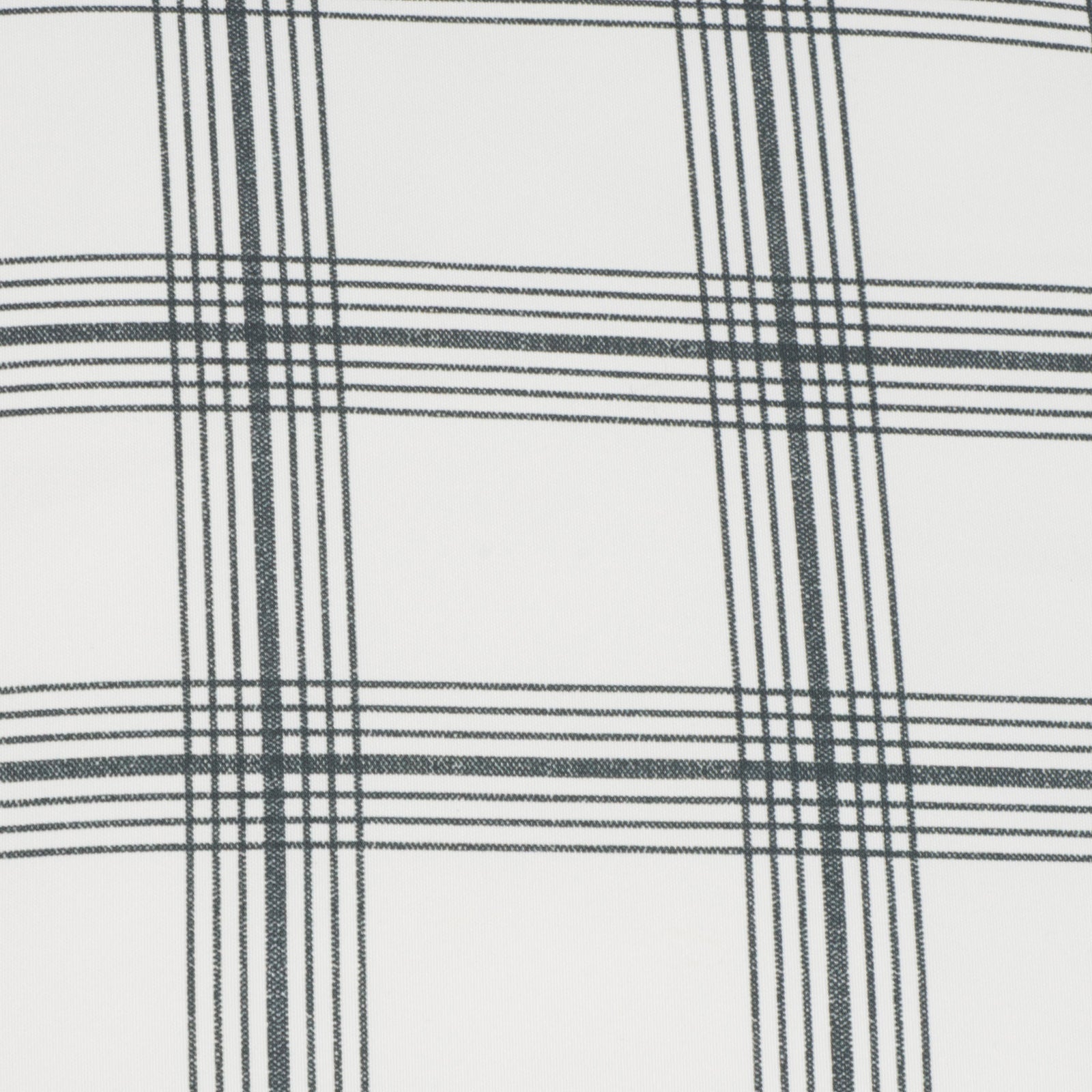 Thin charcoal stripes overlap on white woven fabric for a clean, classic plaid || FLP1020A || swatch_studio