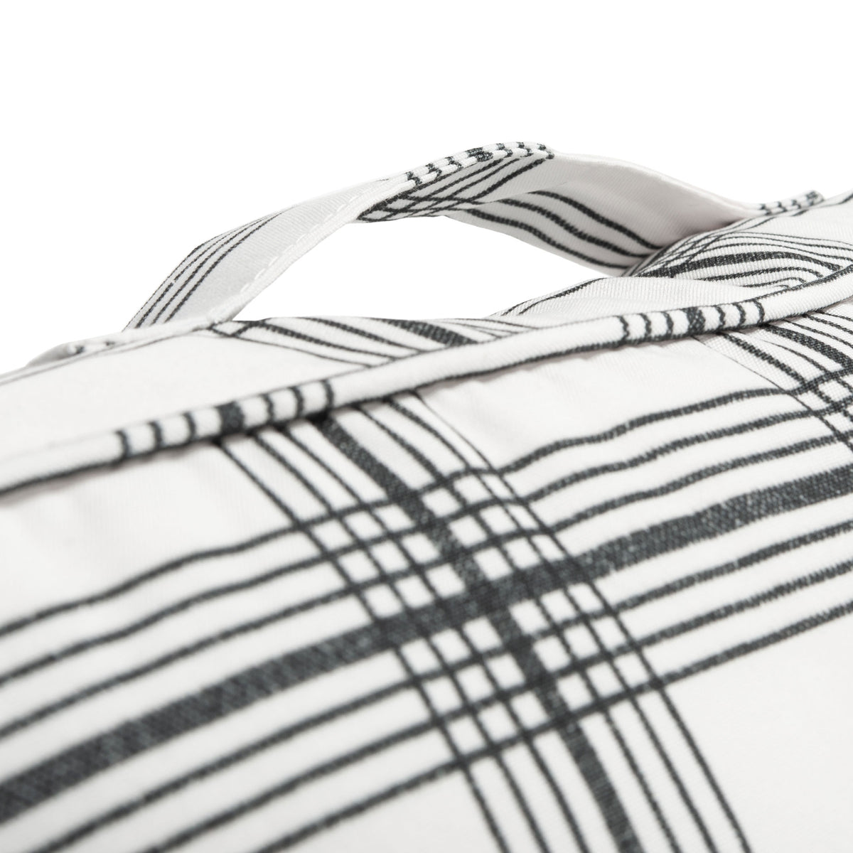 A sturdy plaid fabric loop offers an easy way to carry or reposition the cushioned floor pillow || FLP1020A || handle_studio