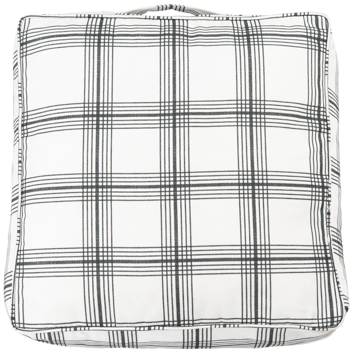 Clean intersecting dark lines lend this plush square floor pillow timeless appeal || FLP1020A || front_studio