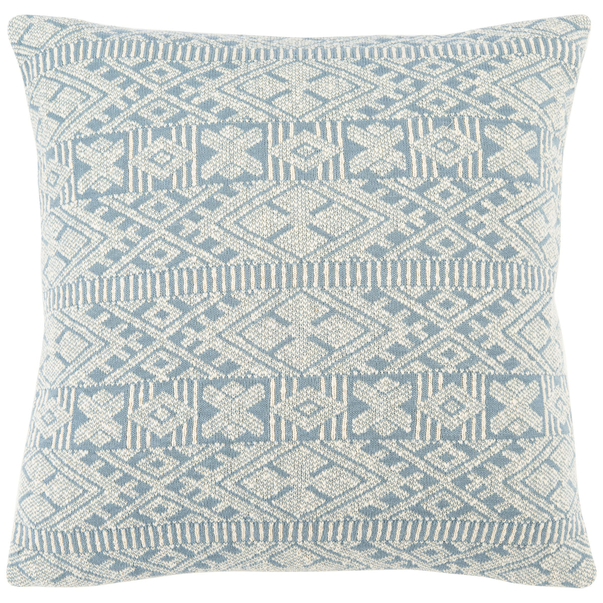 Blue and beige geometric motifs bring inviting texture to this cushioned floor pillow || FLP3002A || front_studio