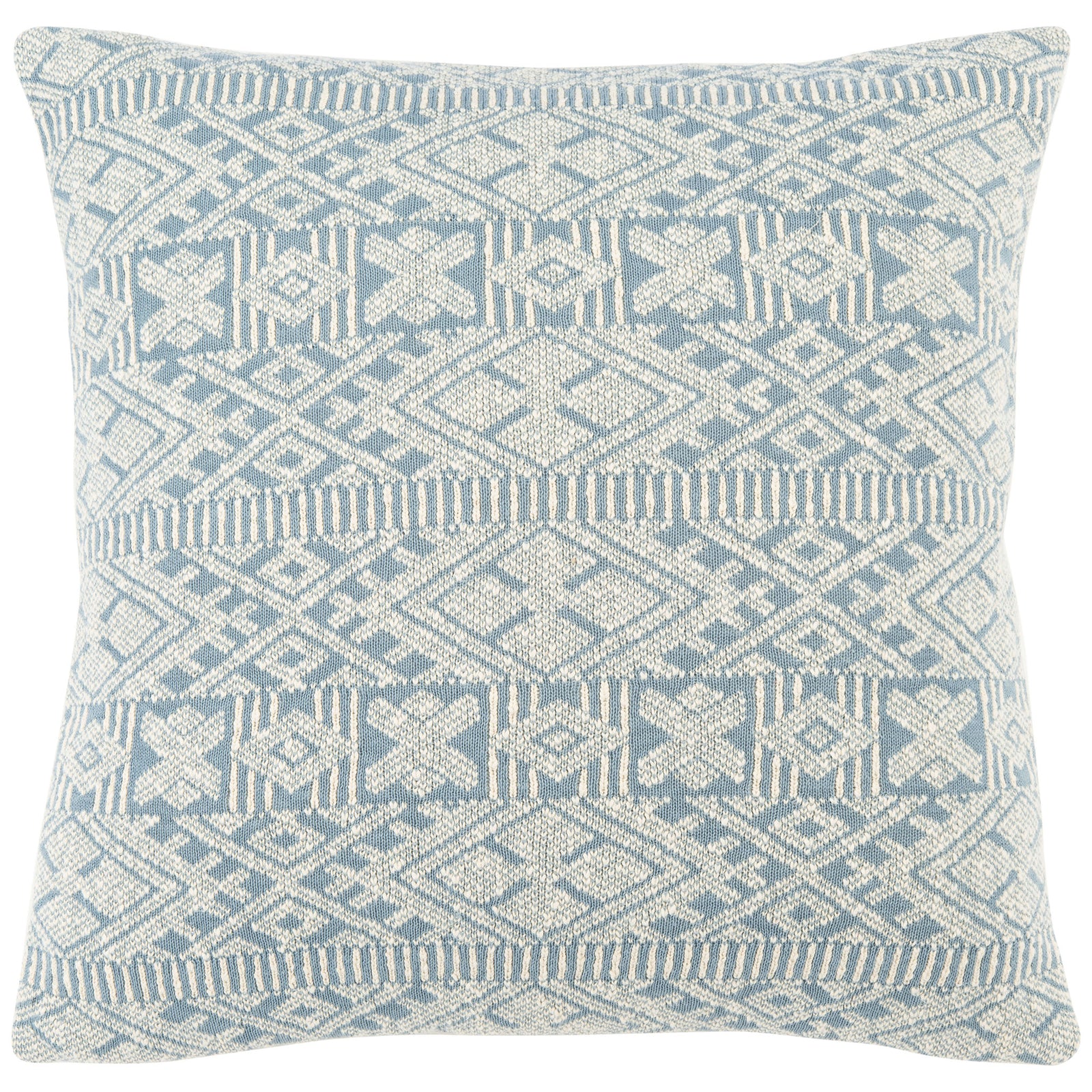 Blue and beige geometric motifs bring inviting texture to this cushioned floor pillow || FLP3002A || front_studio