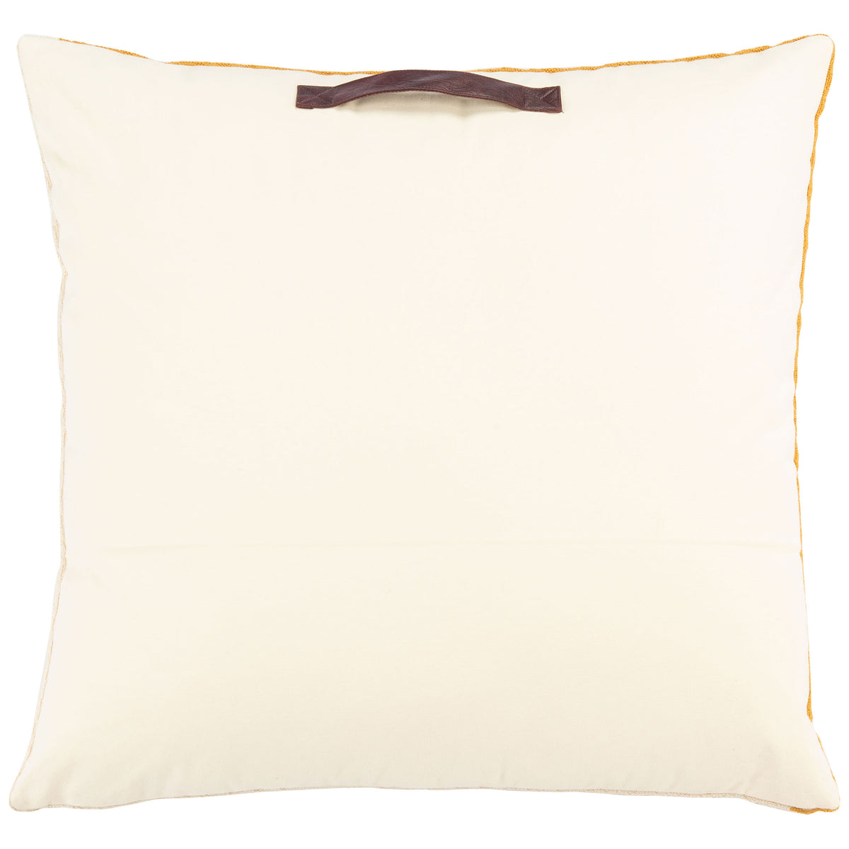 Creamy beige floor pillow with a dark brown carry handle and mustard-trimmed edges || FLP3005A || back_studio