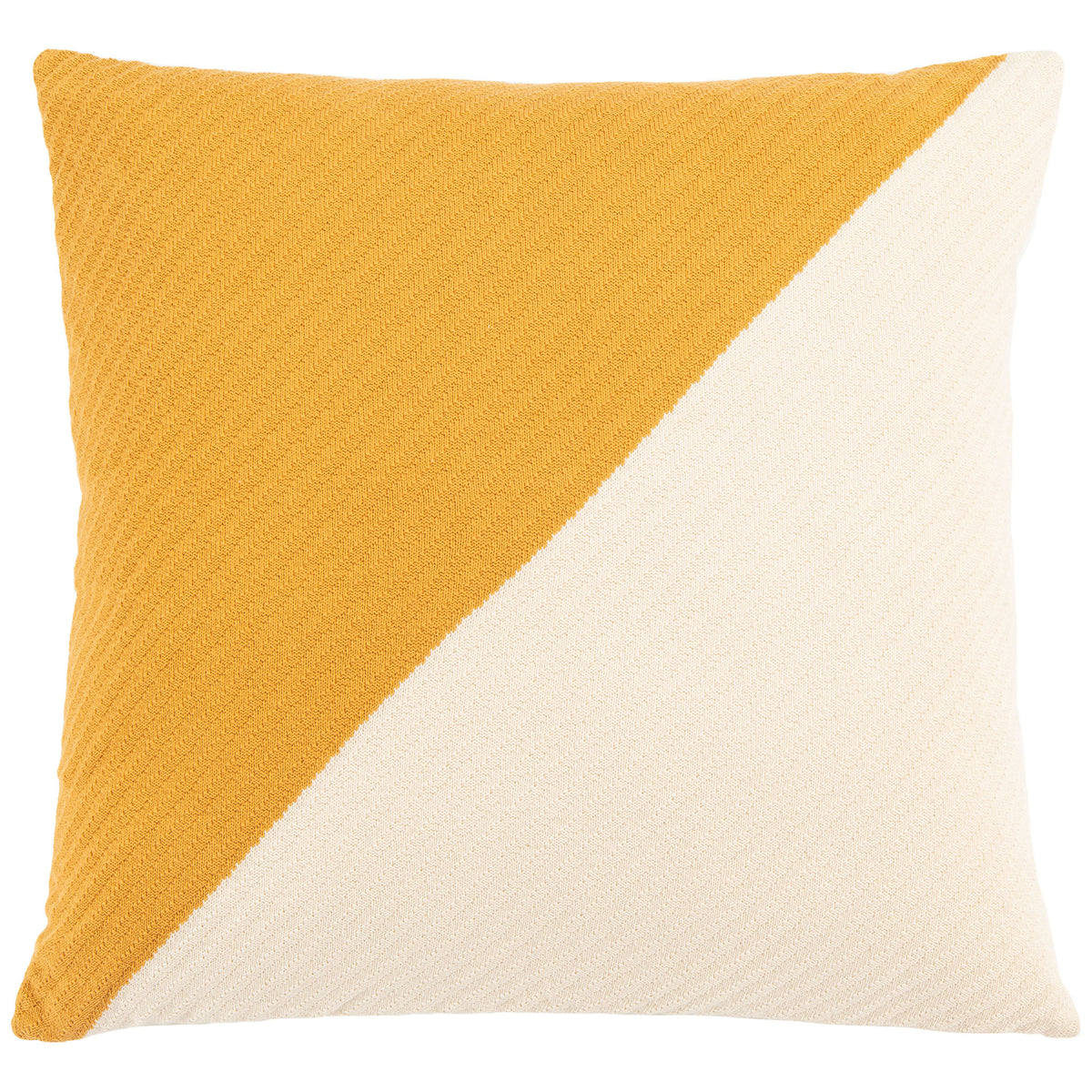 Textured square floor pillow with a diagonal mustard and beige design || FLP3005A || front_studio
