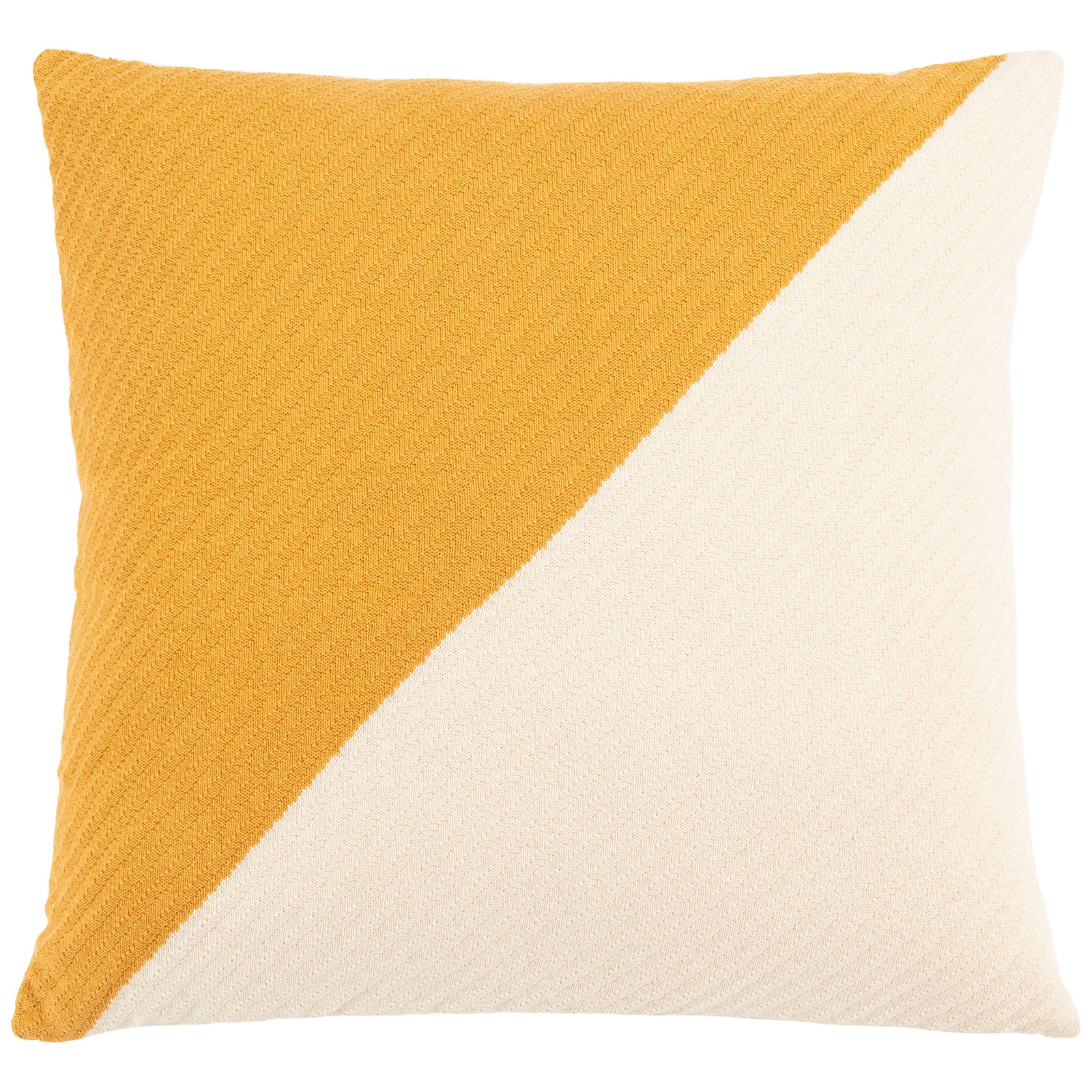 Textured square floor pillow with a diagonal mustard and beige design || FLP3005A || front_studio