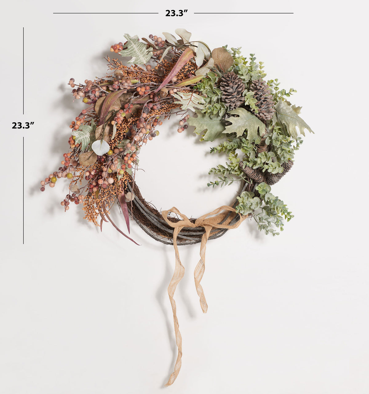 A roughly 23-inch wreath pairs an exposed twig ring with berries and greenery. || FXP1044A || dimension_studio