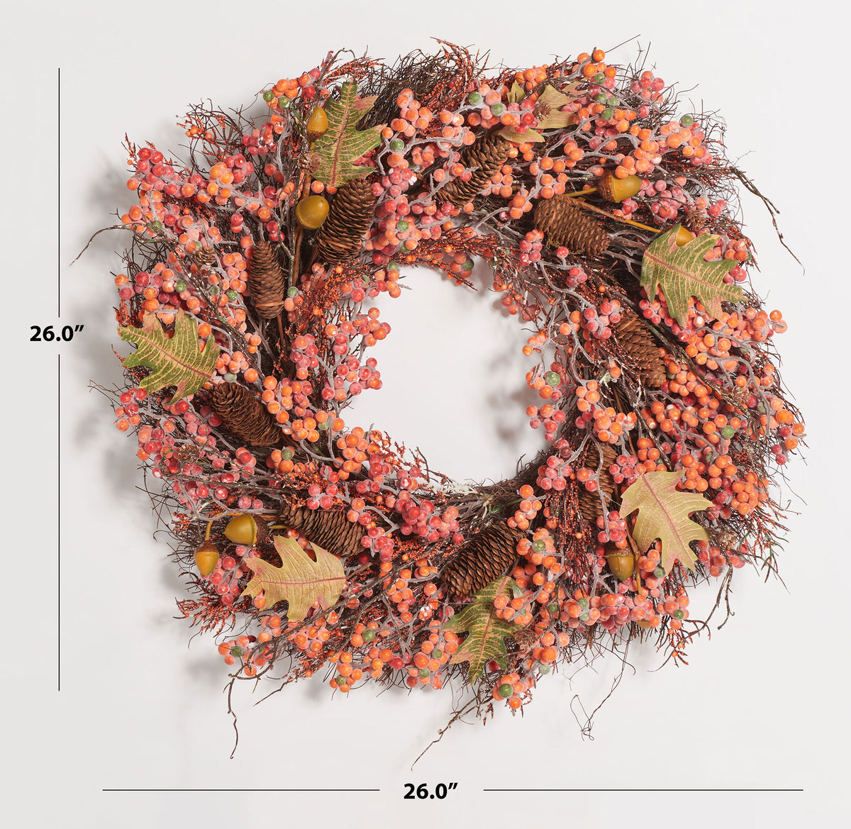 A 26-inch wreath is filled with warm-toned berries and woodland accents. || FXP1054A || dimension_studio