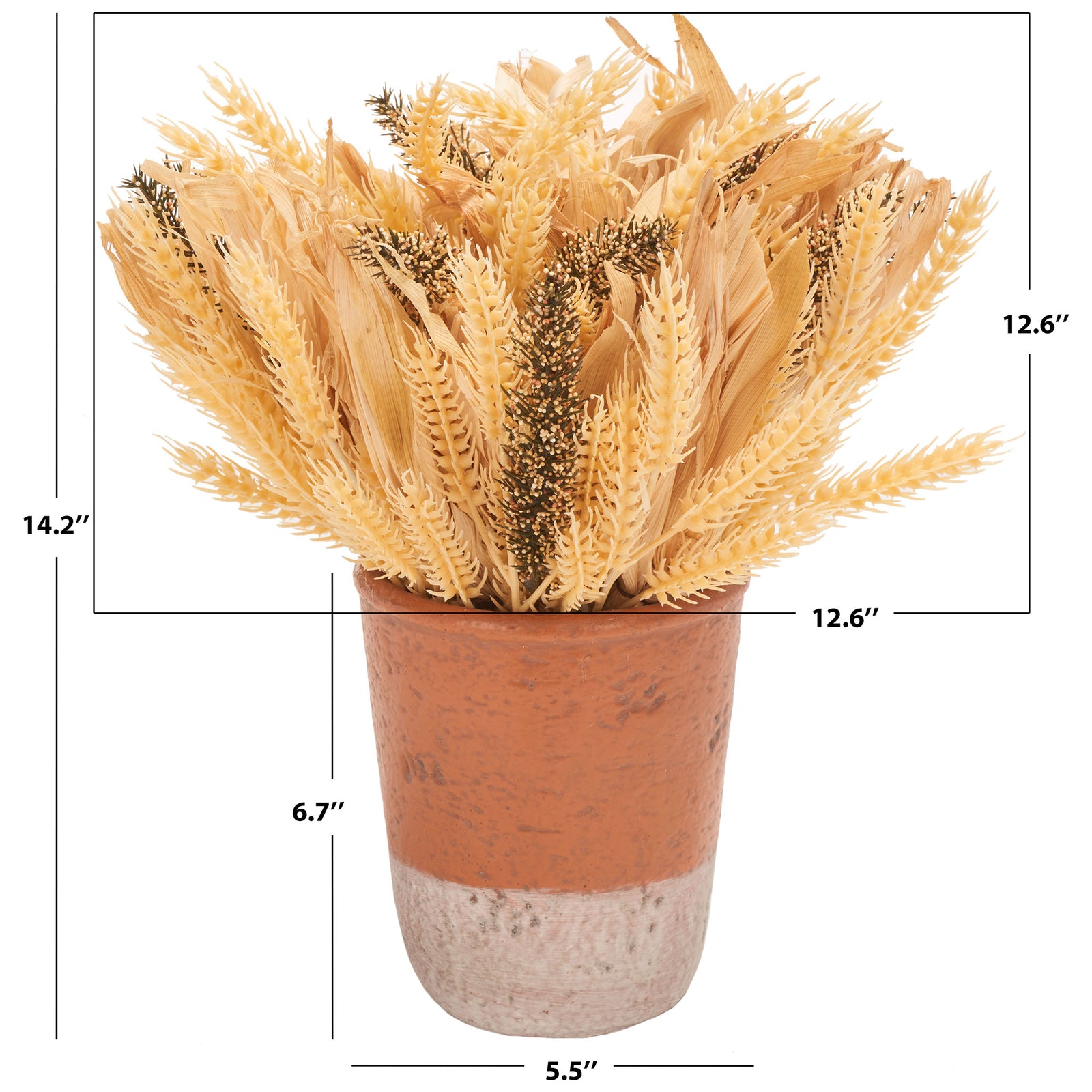 A two-tone wheat arrangement stands just over 14 inches tall. || FXP1059A || dimension_studio