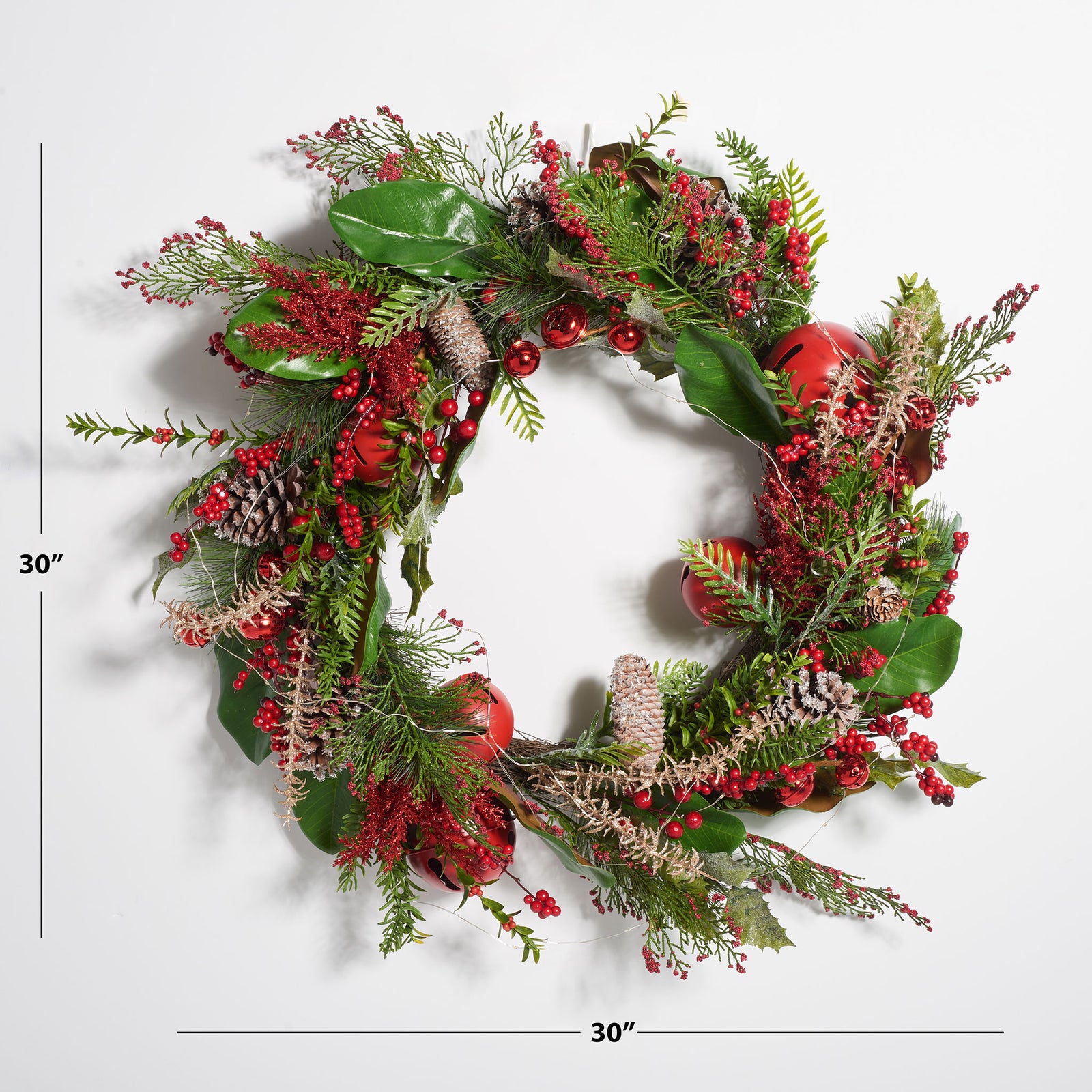 A festive wreath measures approximately 30 inches across. || FXP1092A || dimension_studio