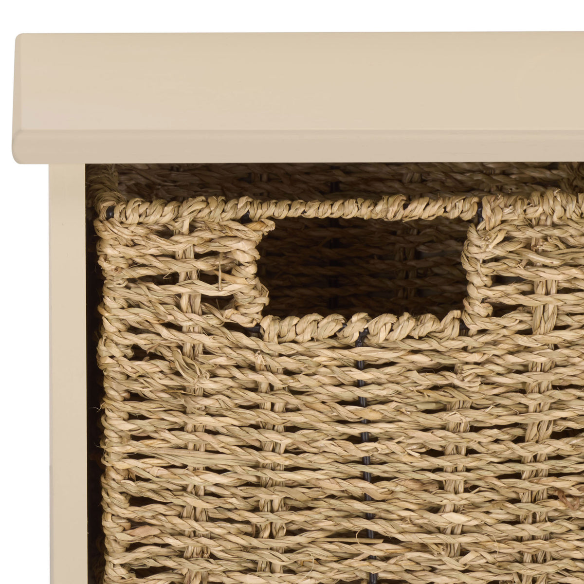 A woven basket brings organic texture to the sand-colored frame and slim top shelf || HAC5700E || storage_studio