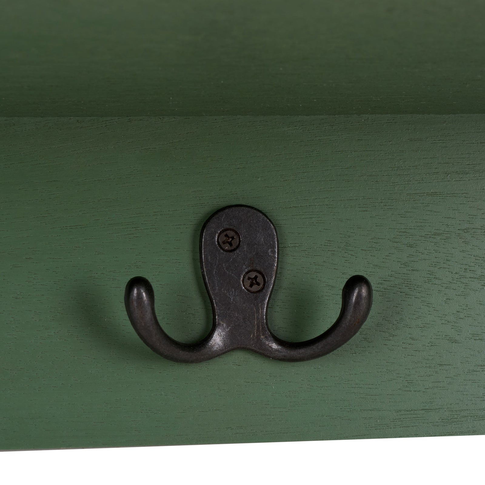 A dark double hook contrasts with the dusty green painted surface for convenient hanging || HAC5700G || detail_studio