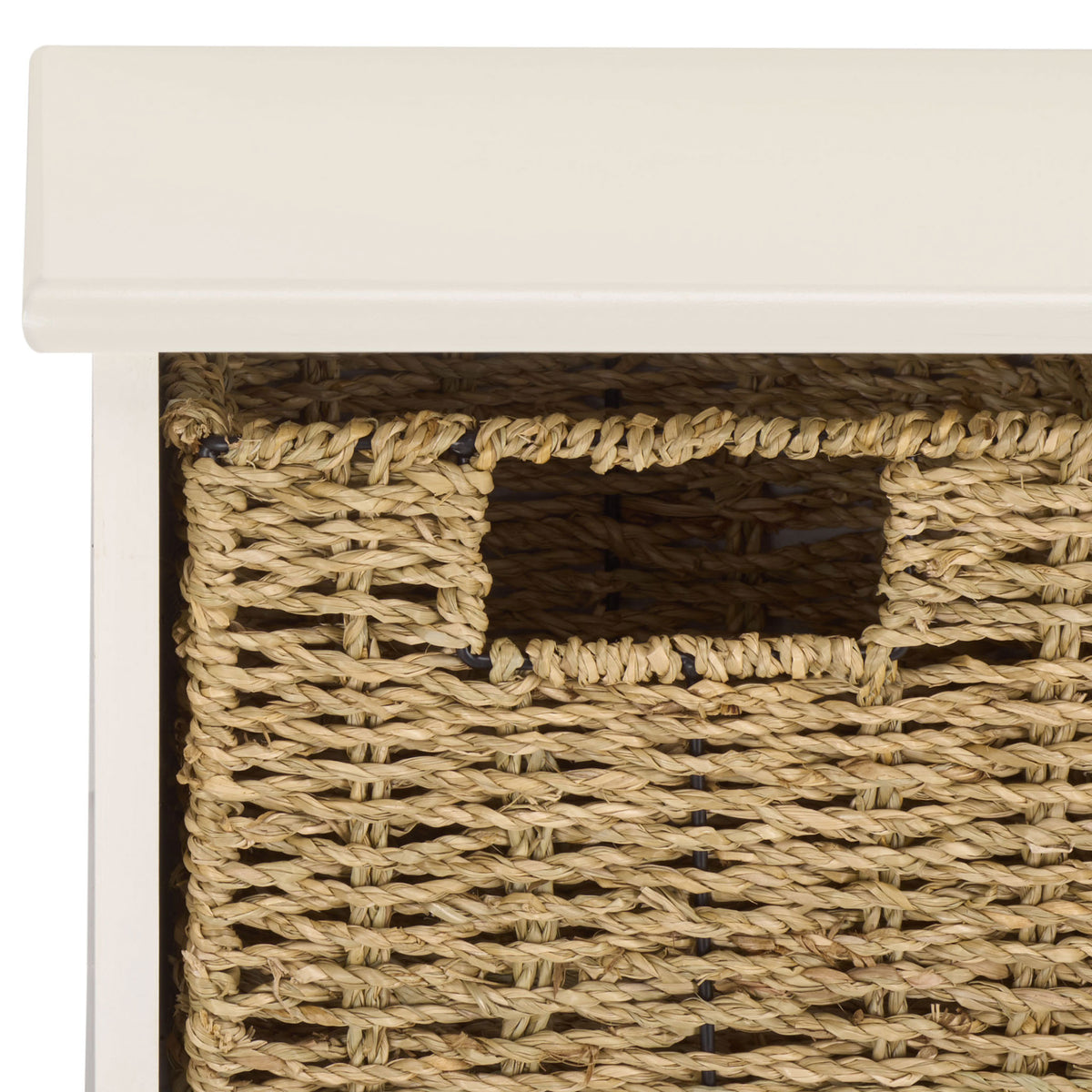 The ivory frame highlights the natural texture of a woven basket beneath a smooth top shelf || HAC5700H || storage_studio