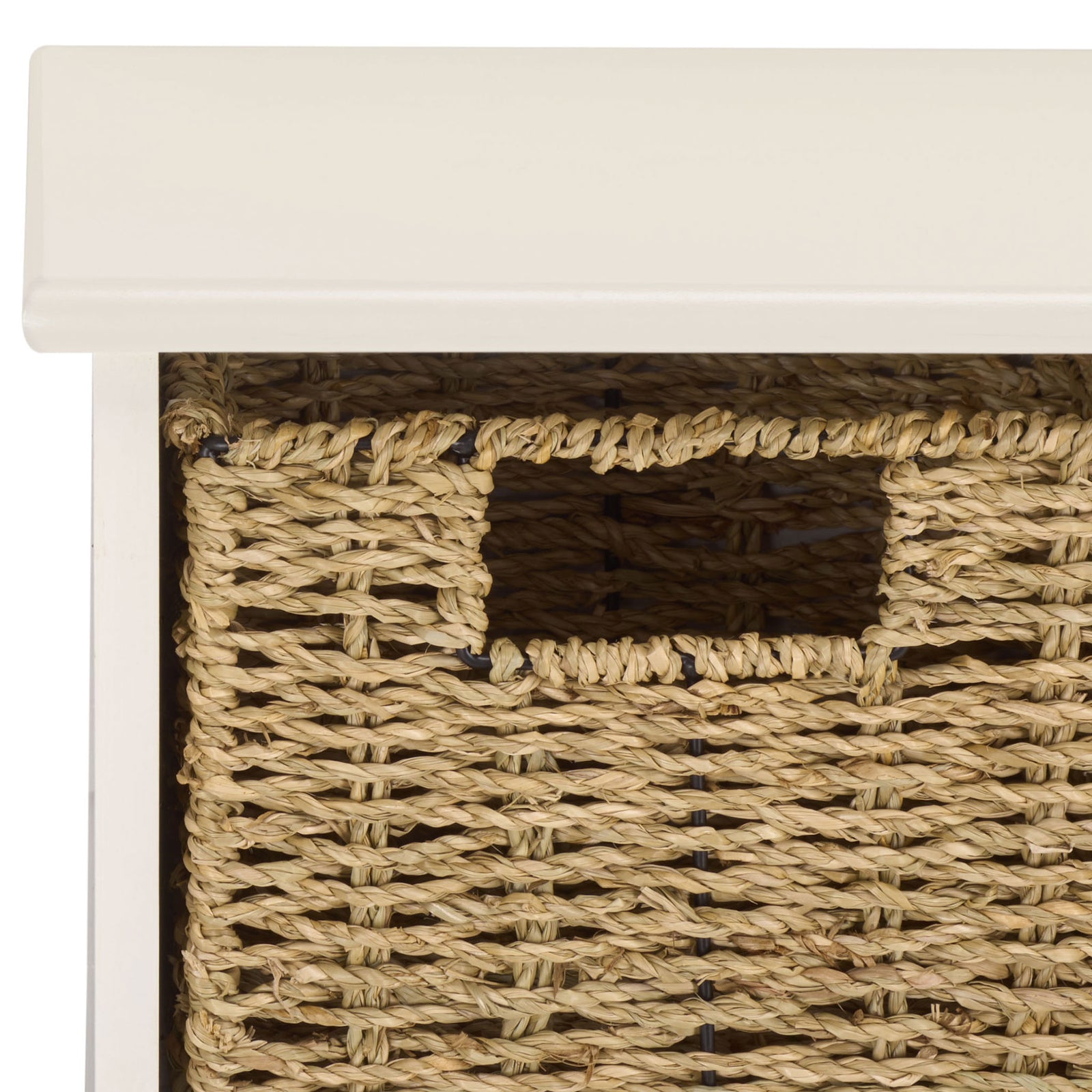 The ivory frame highlights the natural texture of a woven basket beneath a smooth top shelf || HAC5700H || storage_studio