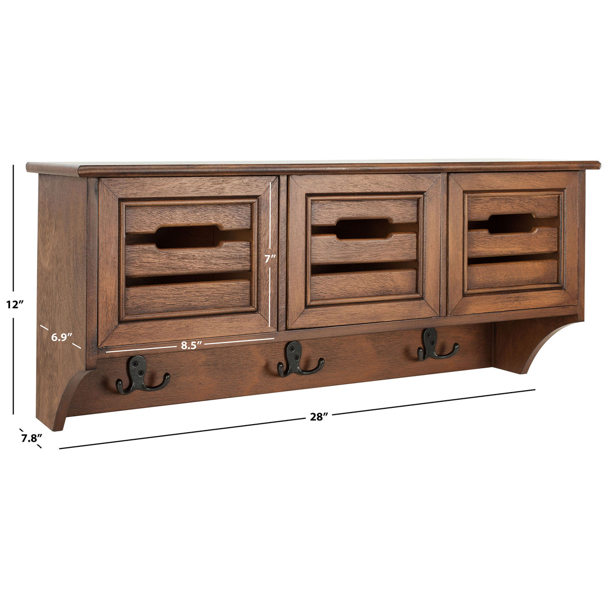 Three framed drawers and double hooks provide compact wall storage in a 28-inch-wide wood design. || HAC5701B || dimension_studio