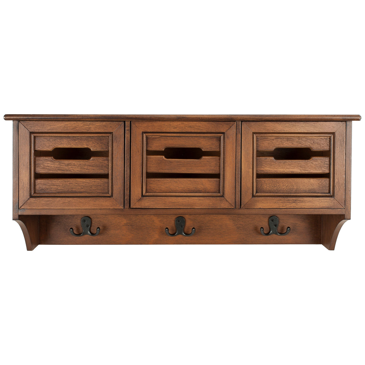 Three framed drawers and three double hooks offer a tidy way to organize entryway essentials. || HAC5701B || front_studio
