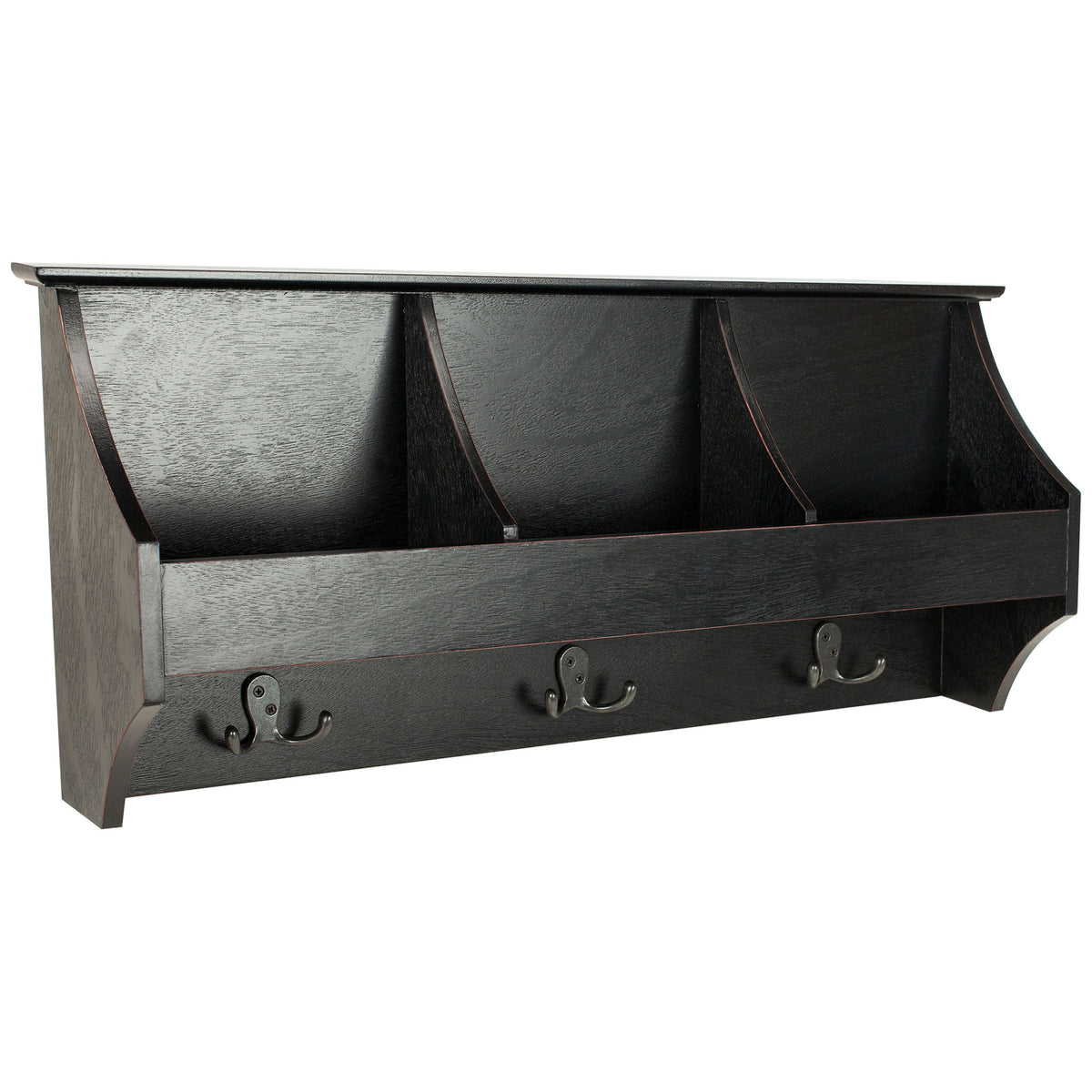 Curved dividers and shaped side panels give this open-cubby wall rack a refined silhouette. || HAC5702A || front_angle_studio