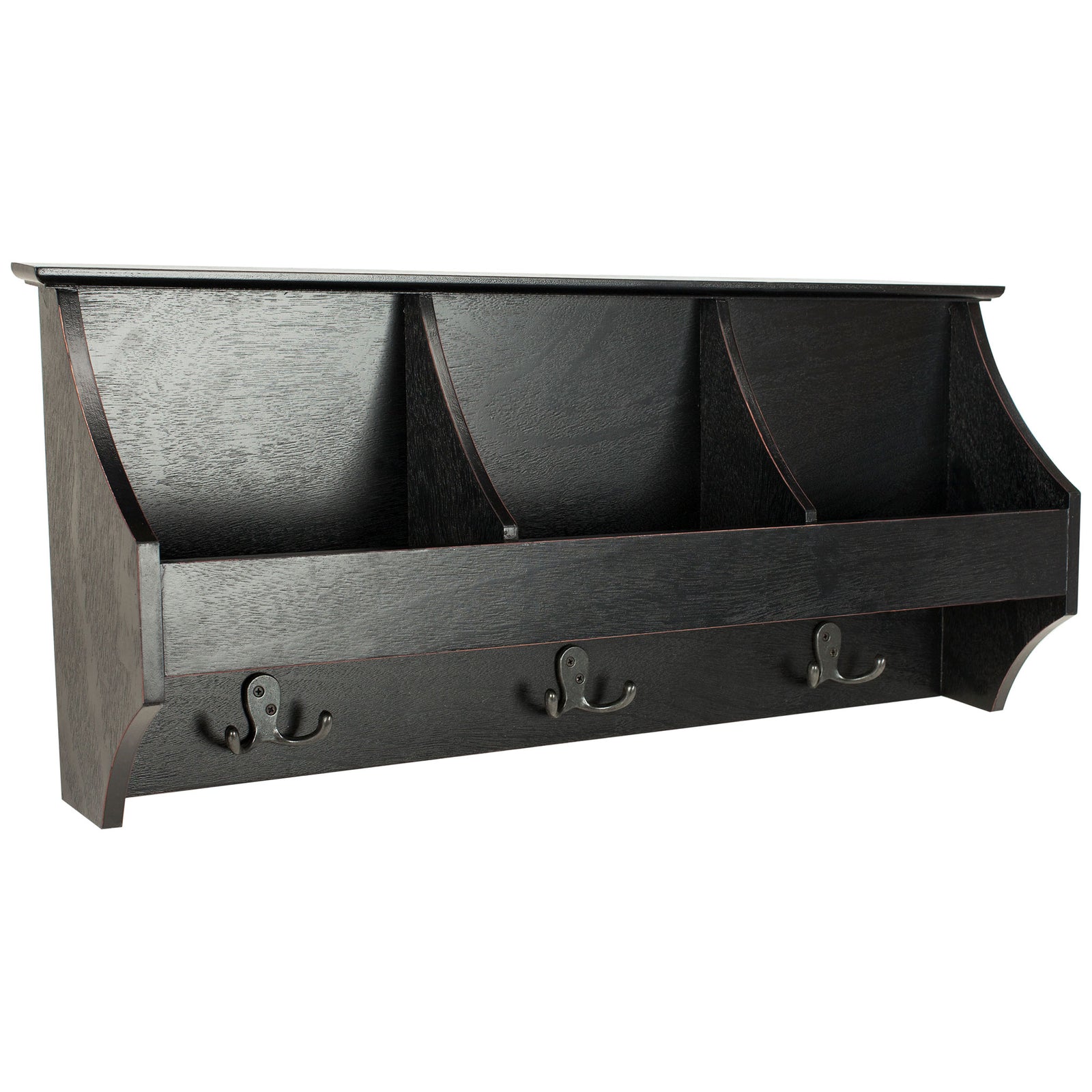 Curved dividers and shaped side panels give this open-cubby wall rack a refined silhouette. || HAC5702A || front_angle_studio
