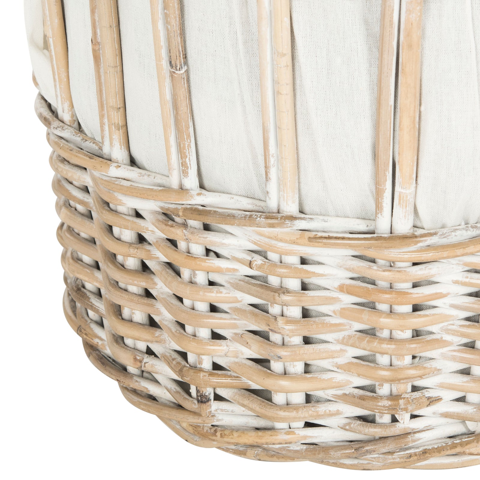 Whitewashed rattan weave adds texture around the hamper's fabric-lined base. || HAC6500A || detail_studio