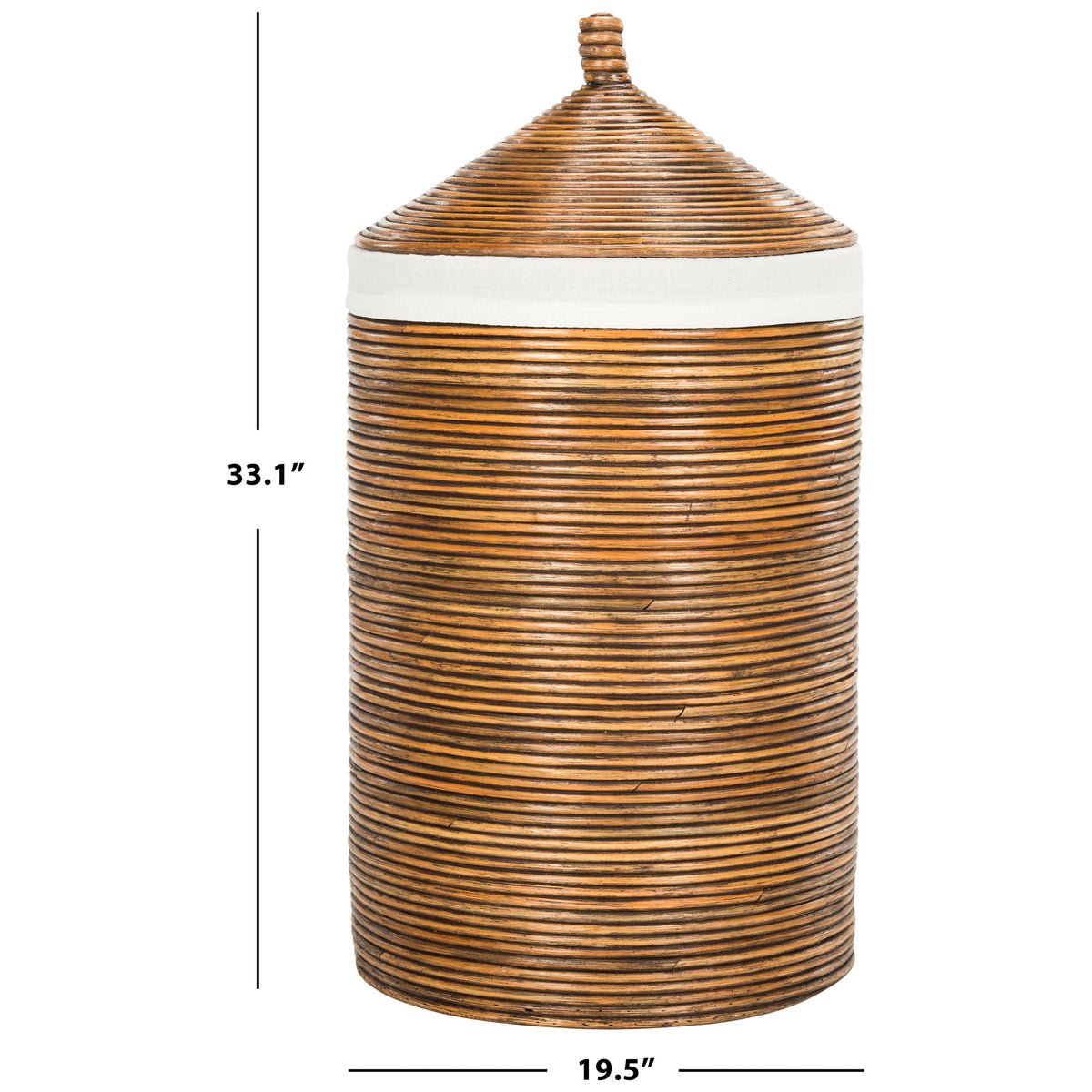 Honey-brown rattan hamper measures 33.1 inches tall and 19.5 inches across || HAC6501C || dimension_studio