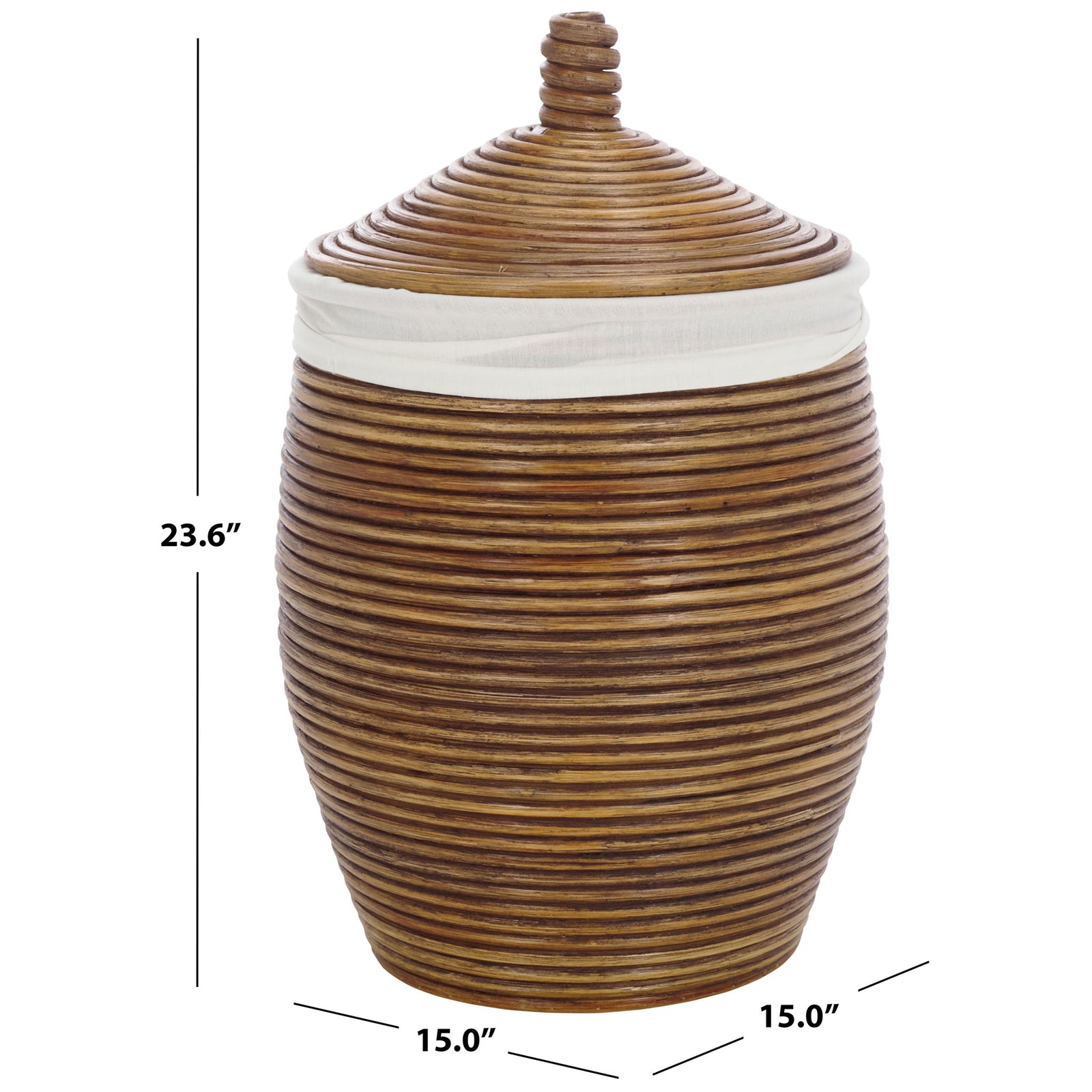 The lidded basket measures 15 inches wide and deep and 23.6 inches high || HAC6503A || dimension_studio
