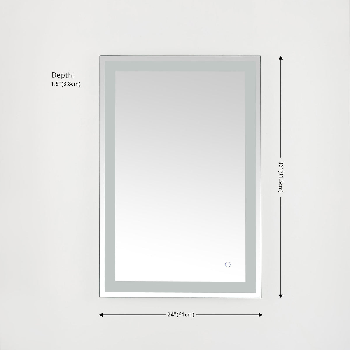 A 24-by-36-inch rectangular mirror balances generous reflective space with a slim 1.5-inch depth