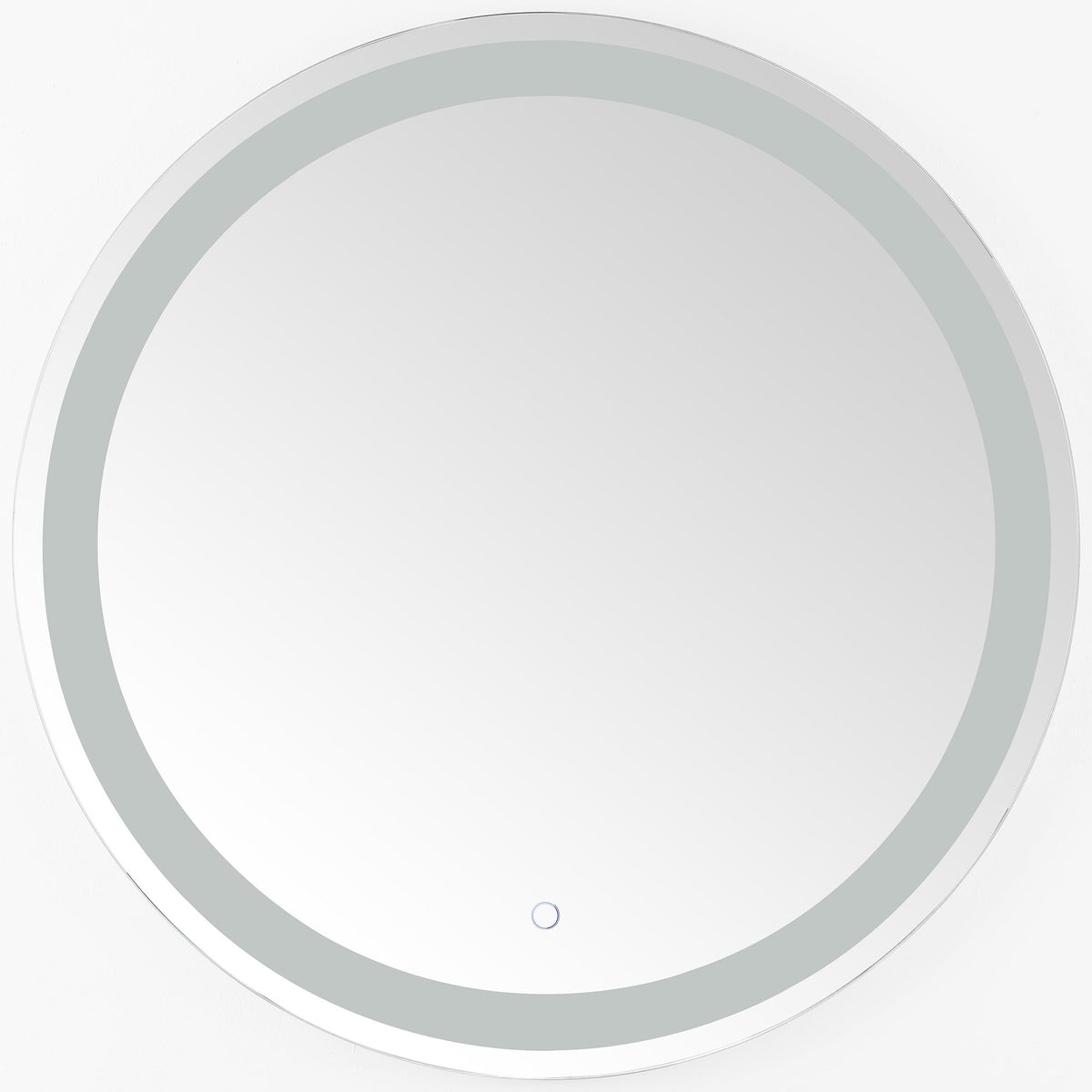 A round mirror pairs a slim silver edge with a frosted LED ring and a discreet touch control || LMR1001A || front_studio