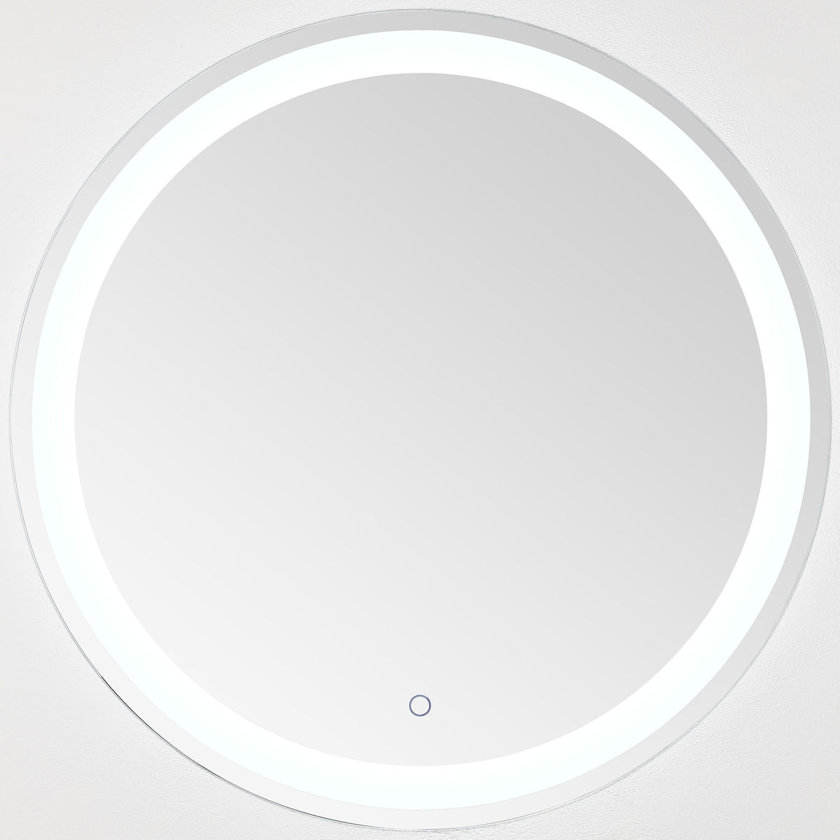 A crisp white LED ring lights the round mirror, with a touch control near its lower edge || LMR1001A || front_on_studio