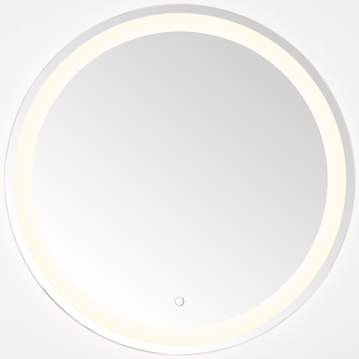 A soft white LED ring gives the round silver-edged mirror a gentle, even glow || LMR1001A || front_on_studio