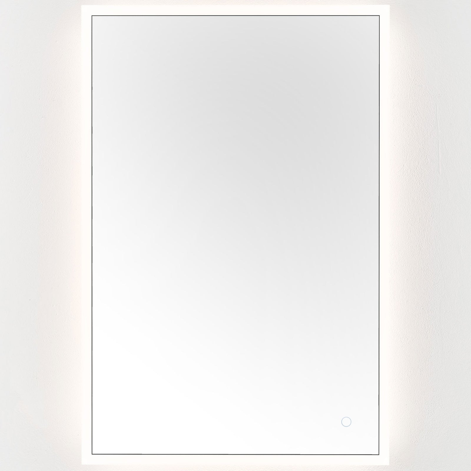 Soft white light frames the mirror's reflective surface for an even, inviting glow. || LMR1003A || front_on_studio