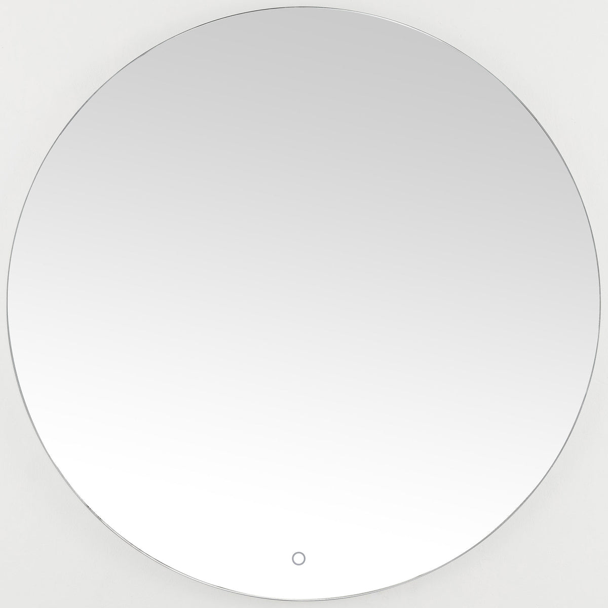 A round silver LED mirror features a smooth reflective surface and discreet touch control. || LMR1004A || front_studio