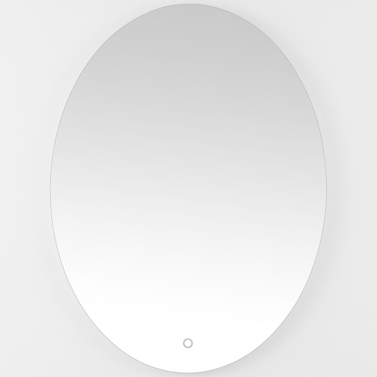 A tall oval mirror with clean edges and a small round control near the bottom || LMR1005A || front_studio