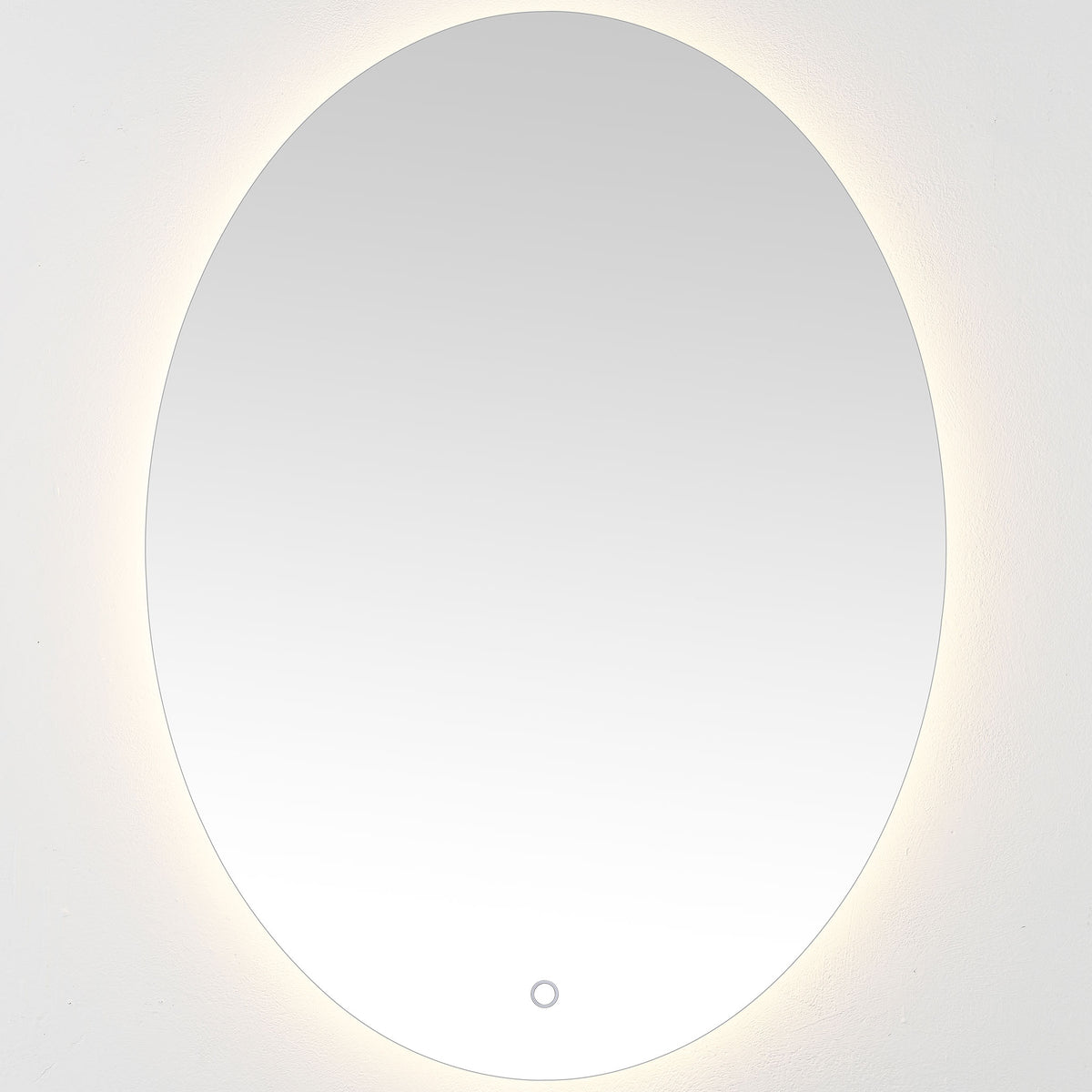 Warm LED light shines from behind the oval mirror for a cozy, inviting glow || LMR1005A || front_on_studio