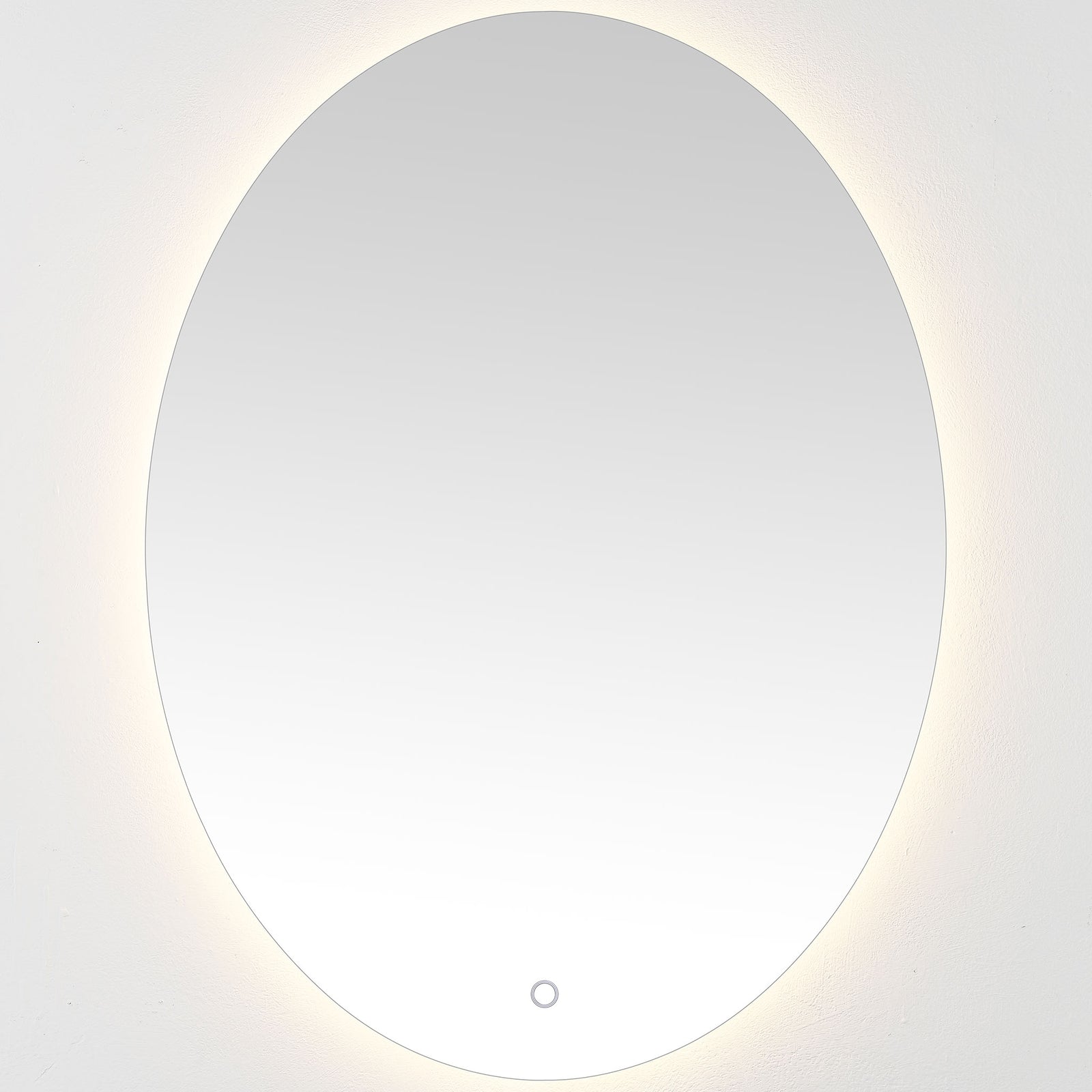 Warm LED light shines from behind the oval mirror for a cozy, inviting glow || LMR1005A || front_on_studio