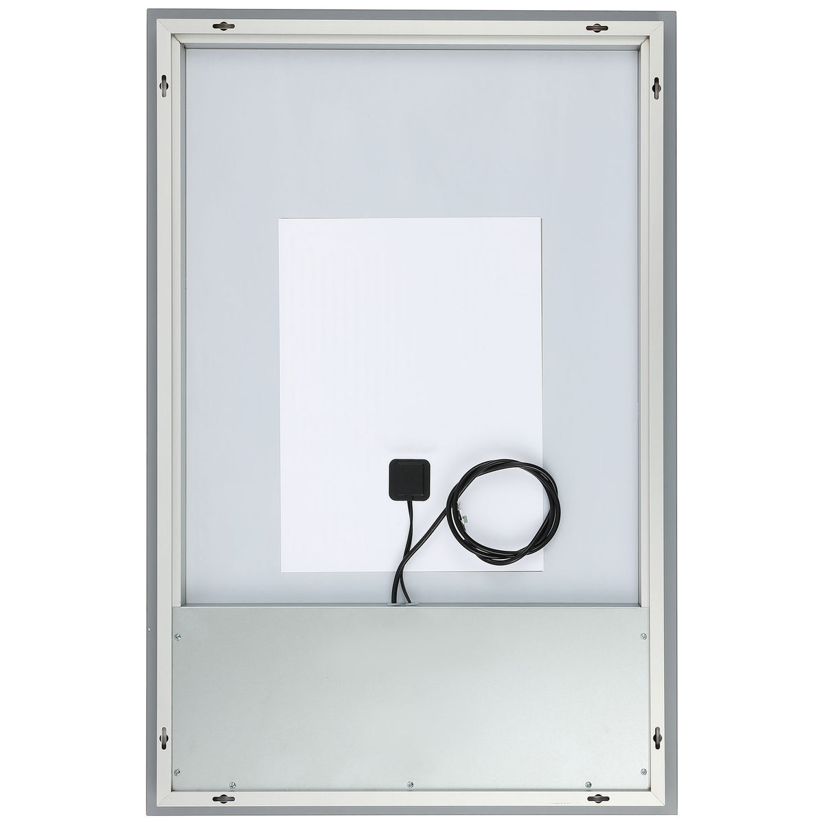 Aluminum backing includes mounting slots and a power cord for the integrated LED lighting. || LMR1006A || back_studio