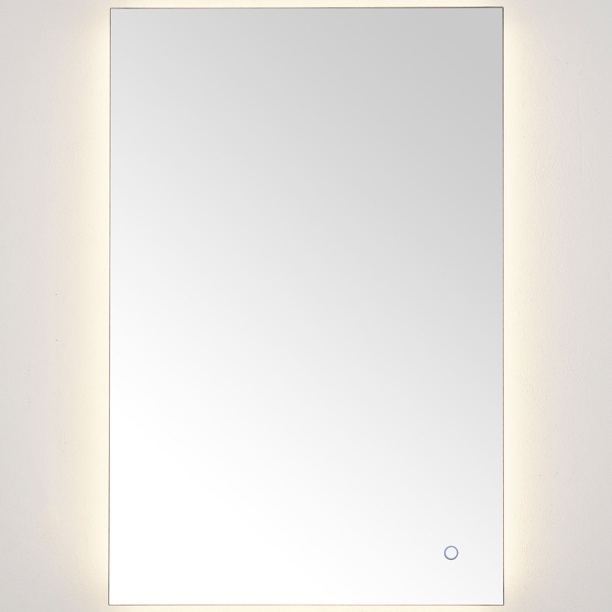 Warm LED backlighting surrounds the sleek reflective panel for a welcoming ambient glow. || LMR1006A || front_on_studio