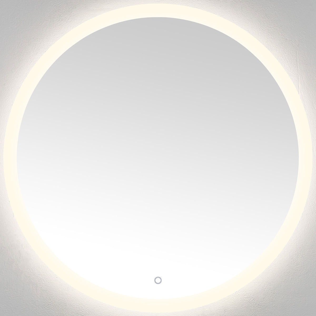 Soft white LEDs frame the round mirror with an even, inviting glow. || LMR1008A || front_on_studio