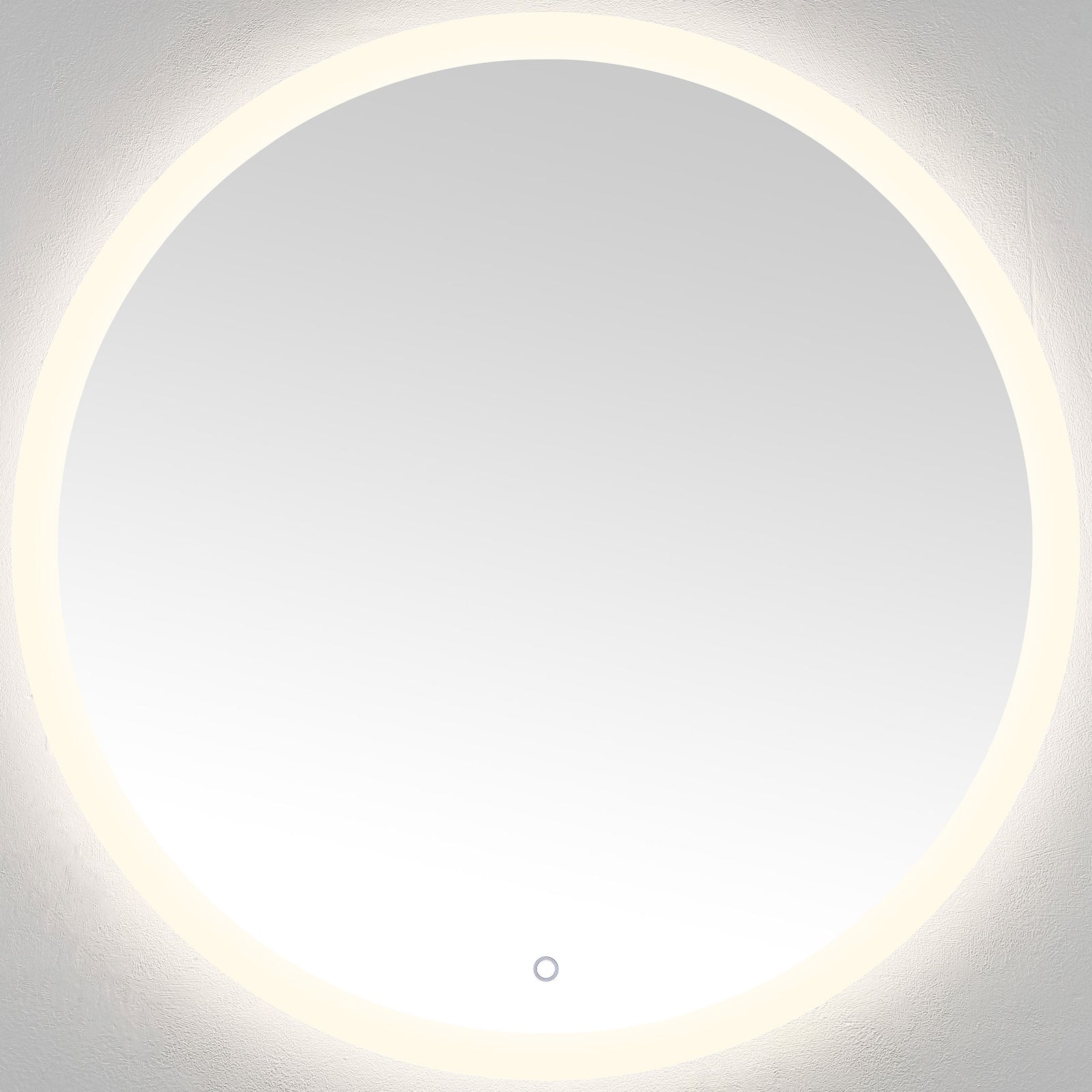 Soft white LEDs frame the round mirror with an even, inviting glow. || LMR1008A || front_on_studio
