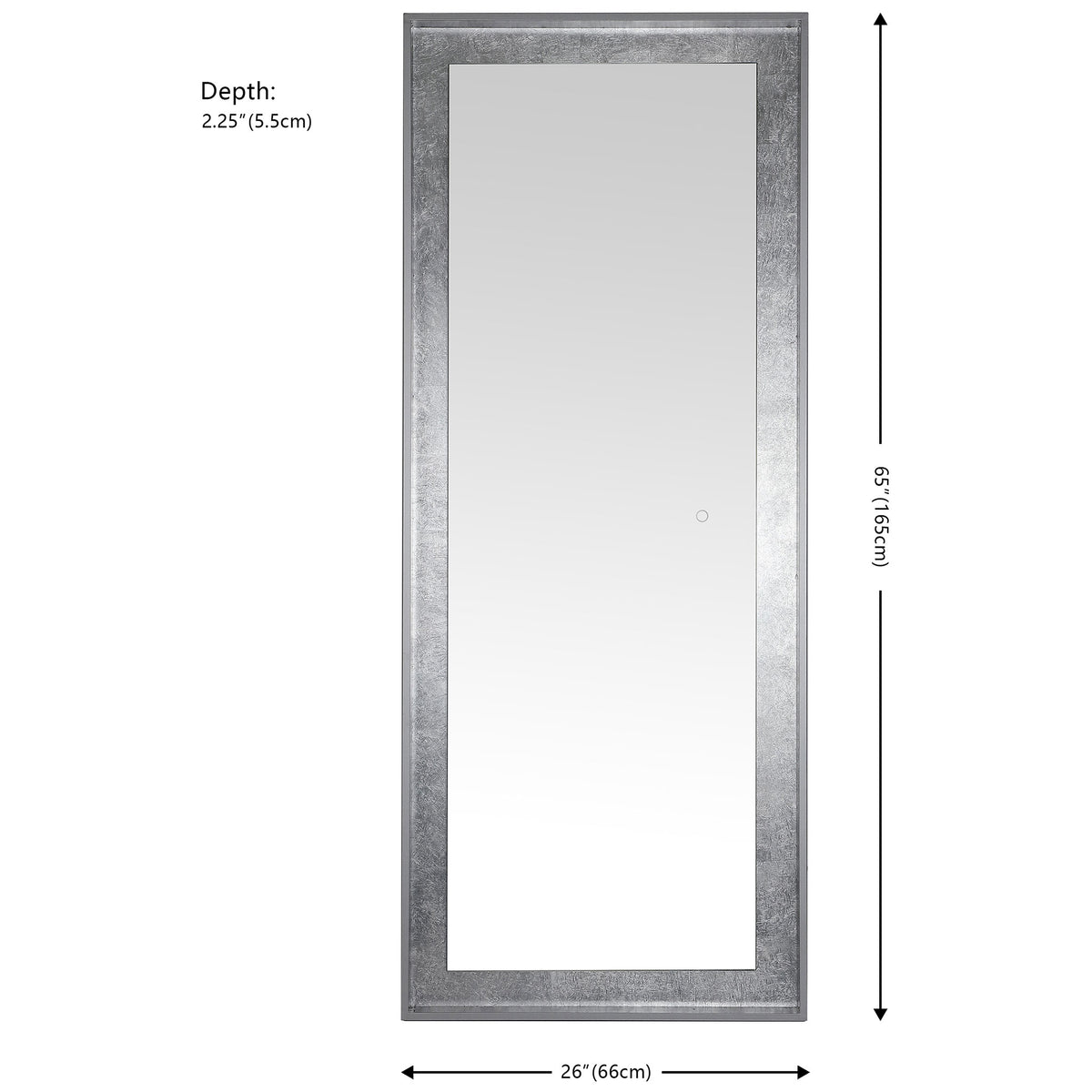 This silver leaf mirror measures 65 inches high, 26 inches wide and 2.25 inches deep. || LMR1015A || dimension_studio