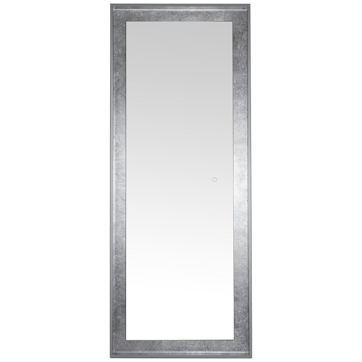 A slim silver-gray frame and textured silver leaf surround border this full-length mirror. || LMR1015A || front_studio