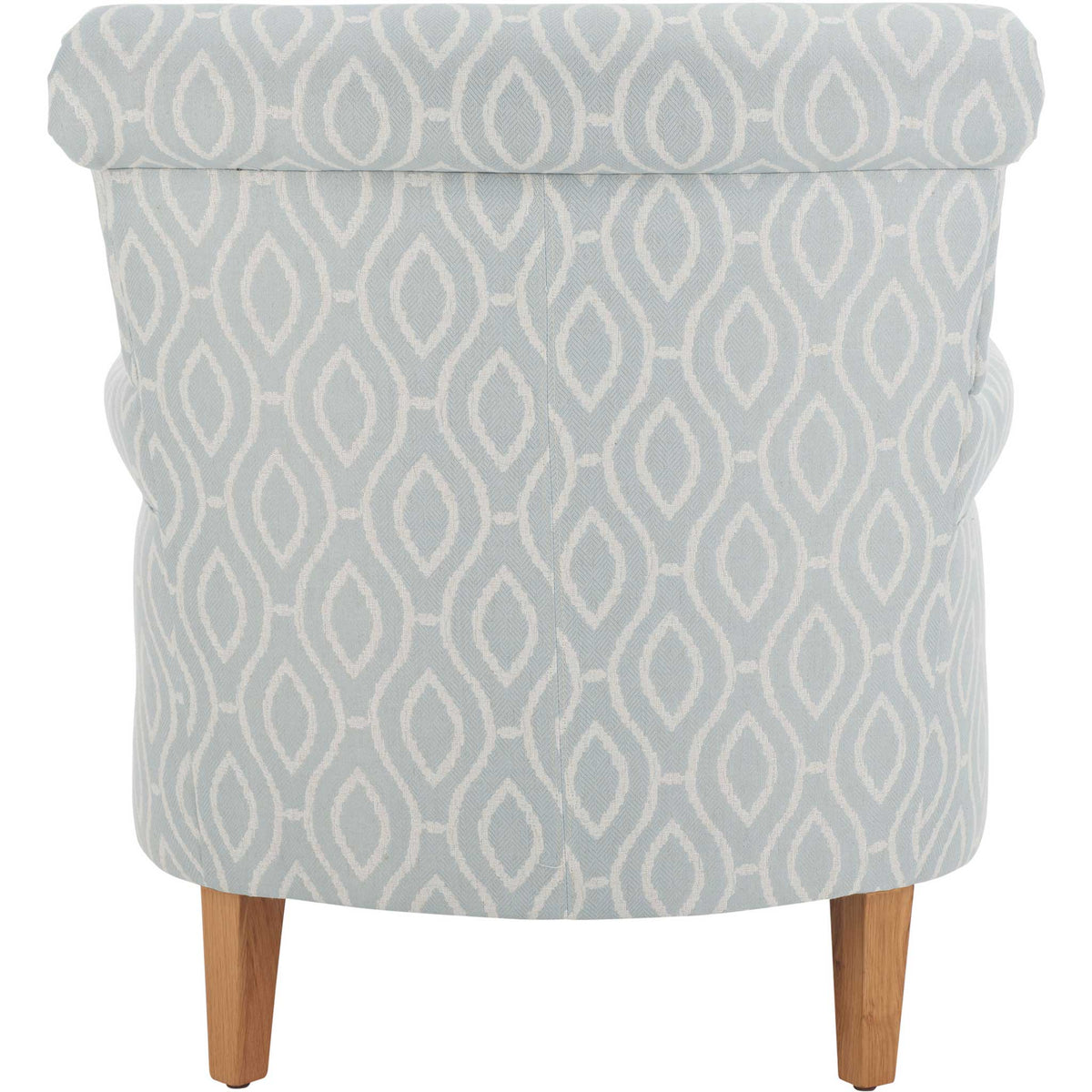 Scrolled back with light blue ivory trellis fabric, smooth tailored seams, and a refined silhouette || MCR1002G || back_studio