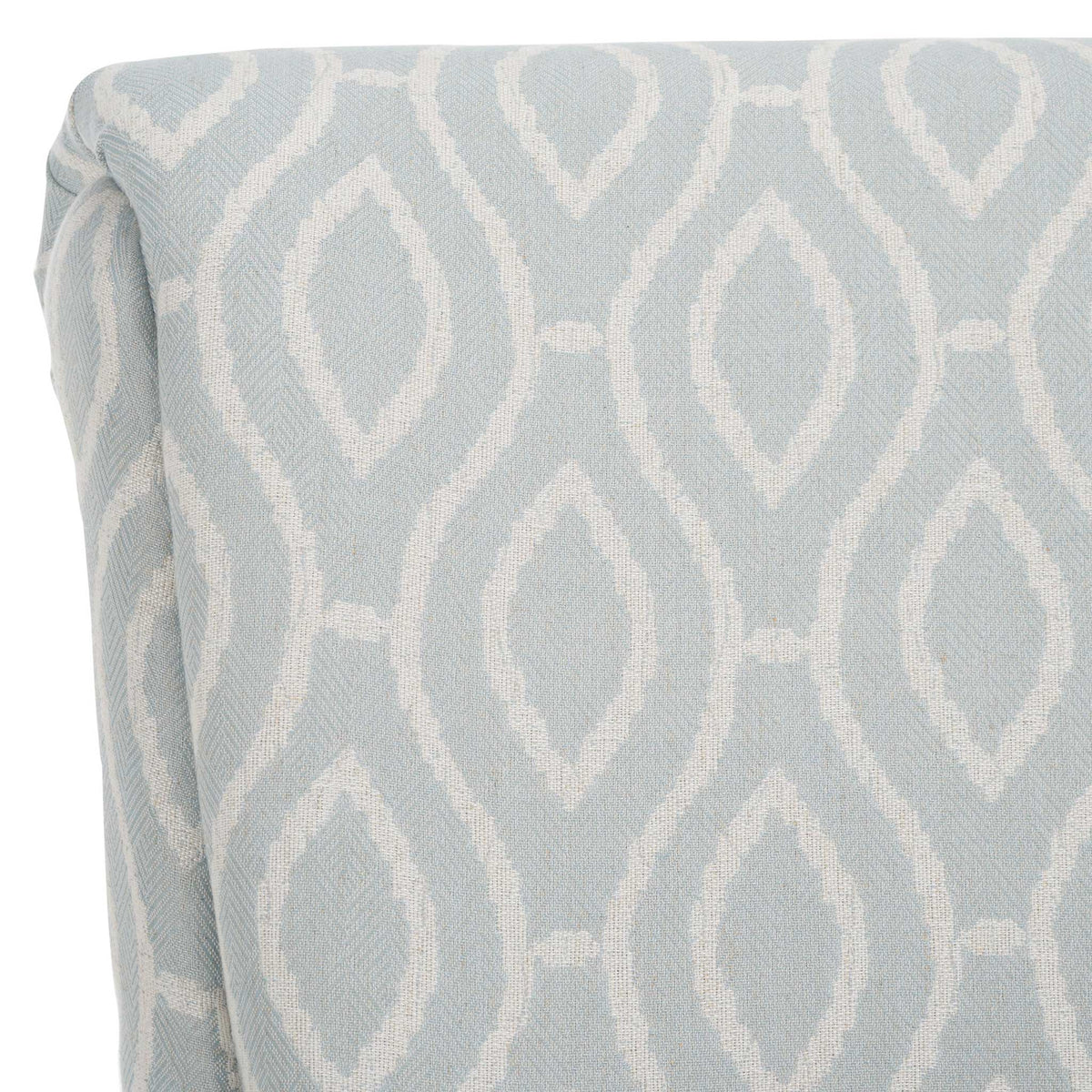 Textured light blue fabric with raised ivory trellis motif and crisp piping || MCR1002G || detail_studio